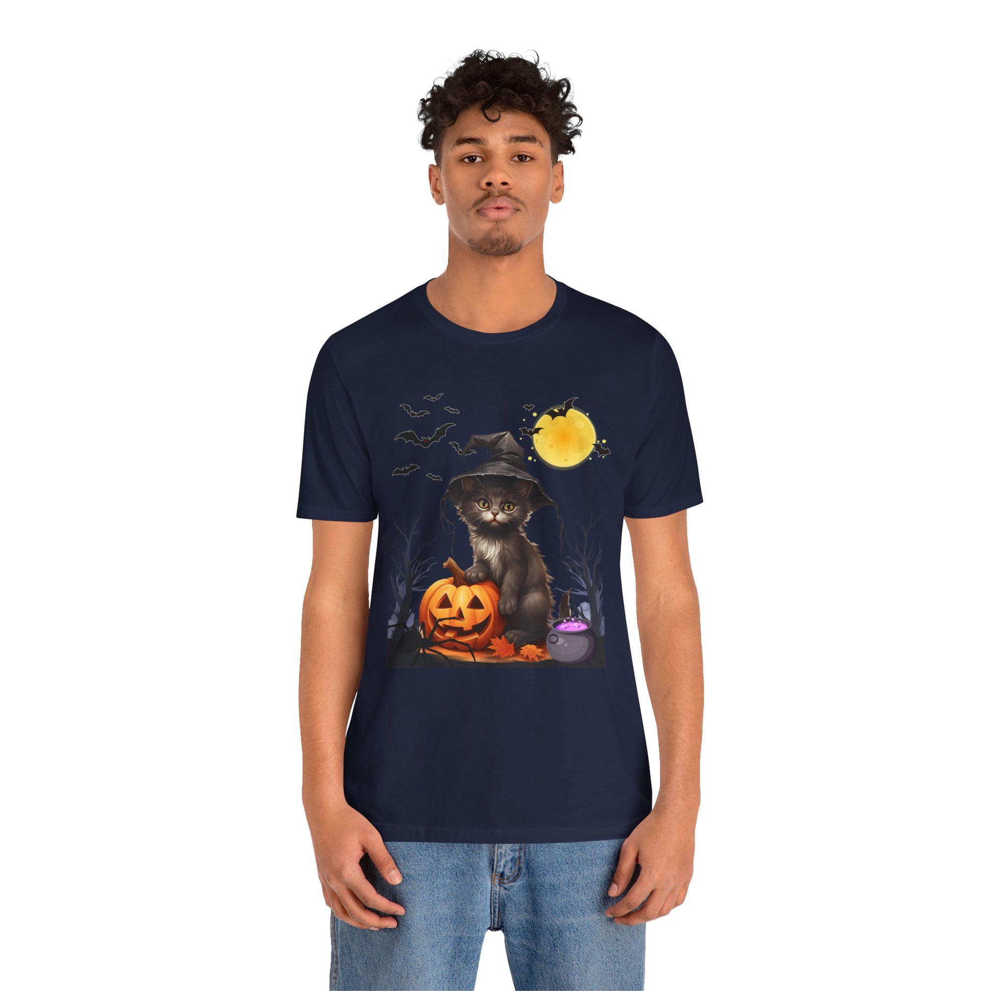 Halloween Cat with Bats and Spider T-shirt for Men and Women