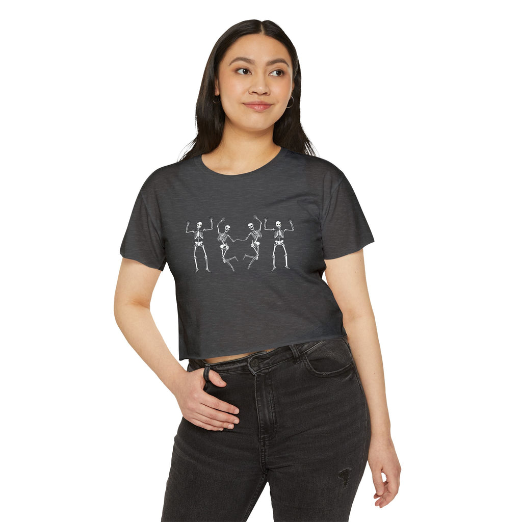 Dancing Skeleton Halloween Funny Crop Top T-shirt