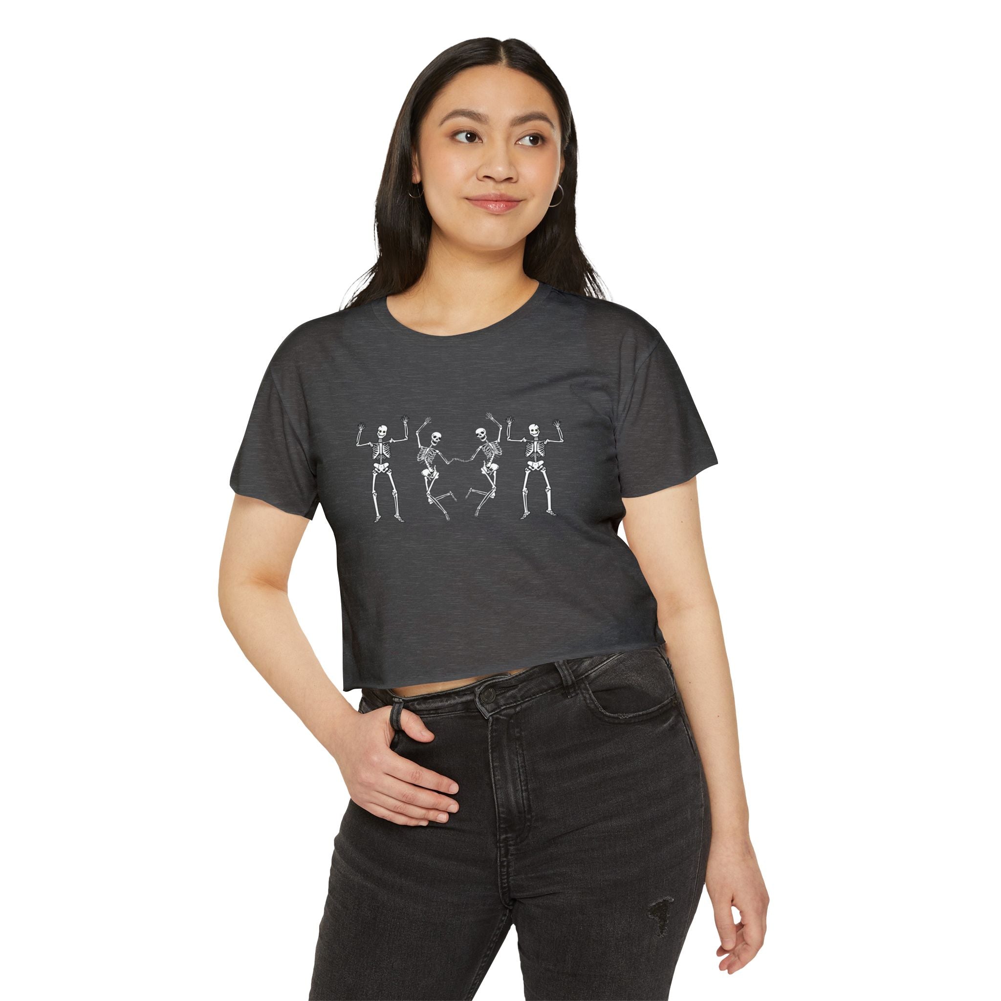 Dancing Skeleton Halloween Funny Crop Top T-shirt