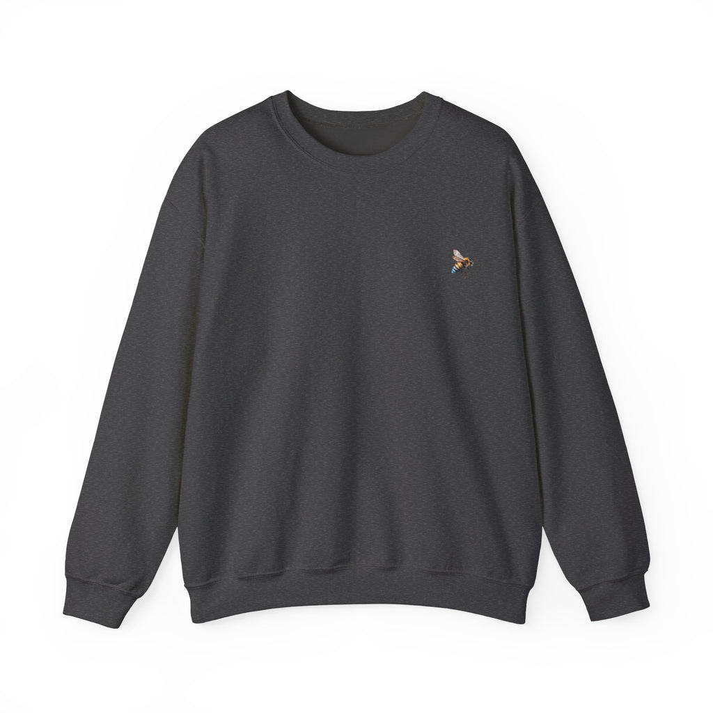 Dark gray sweatshirt with a small bee logo on a white background
