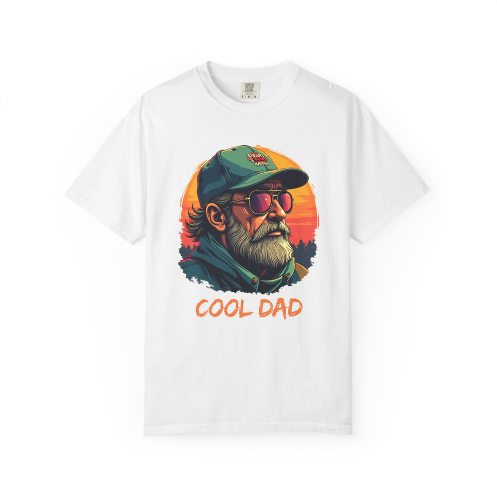 White t-shirt with a graphic of a 'Cool Dad' design on a white background