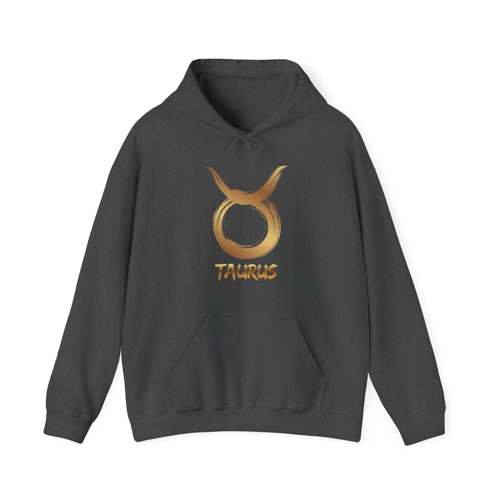 Gray hoodie with gold Taurus zodiac symbol on a white background