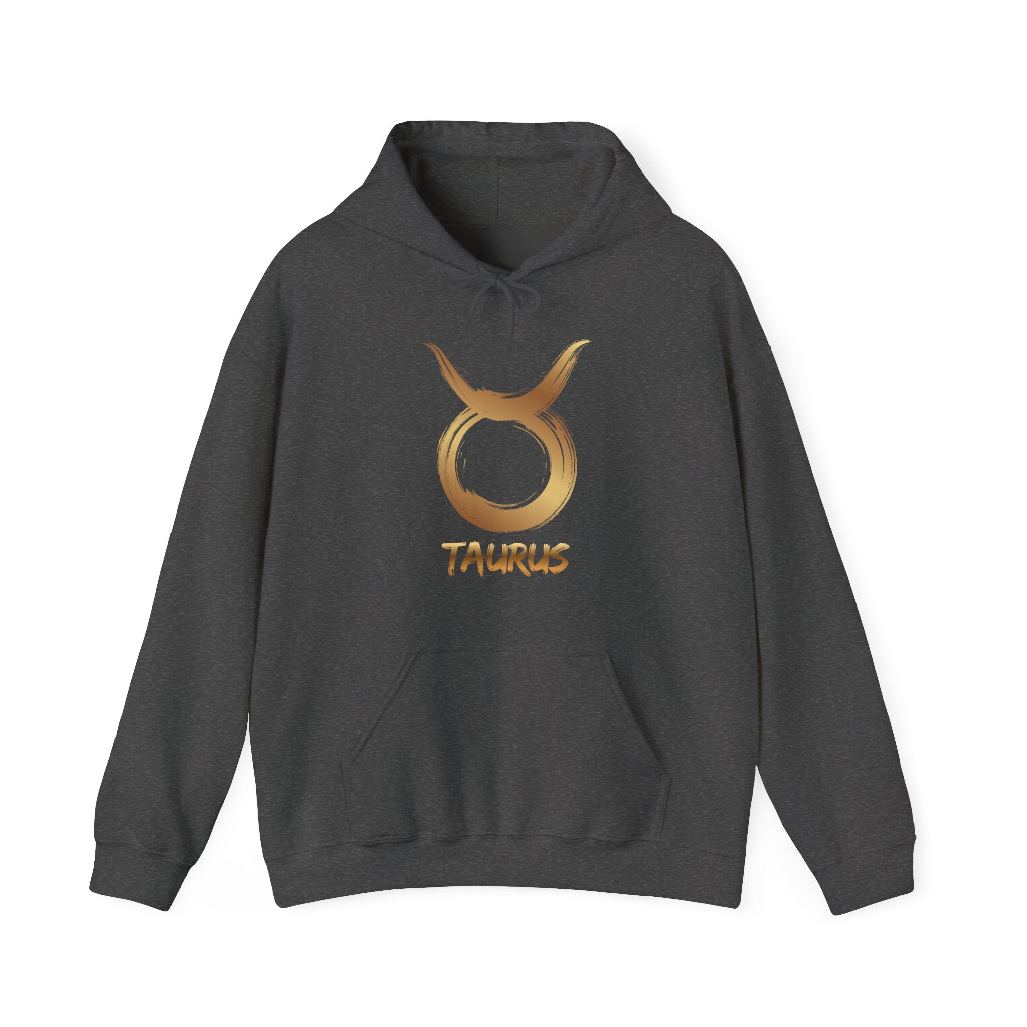 Gray hoodie with gold Taurus zodiac symbol on a white background