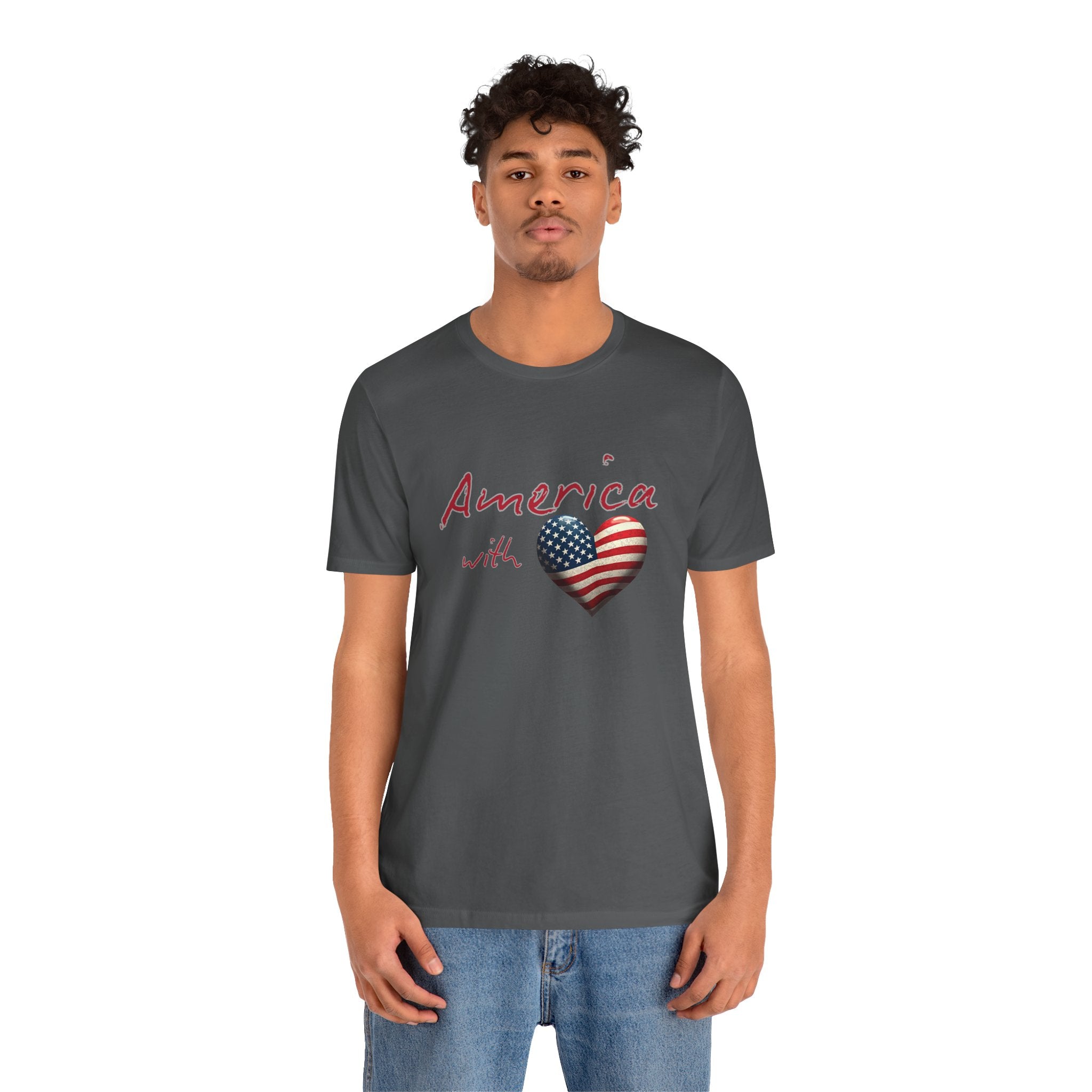 America with Love Flag Graphic Patriotic Unisex T-Shirt
