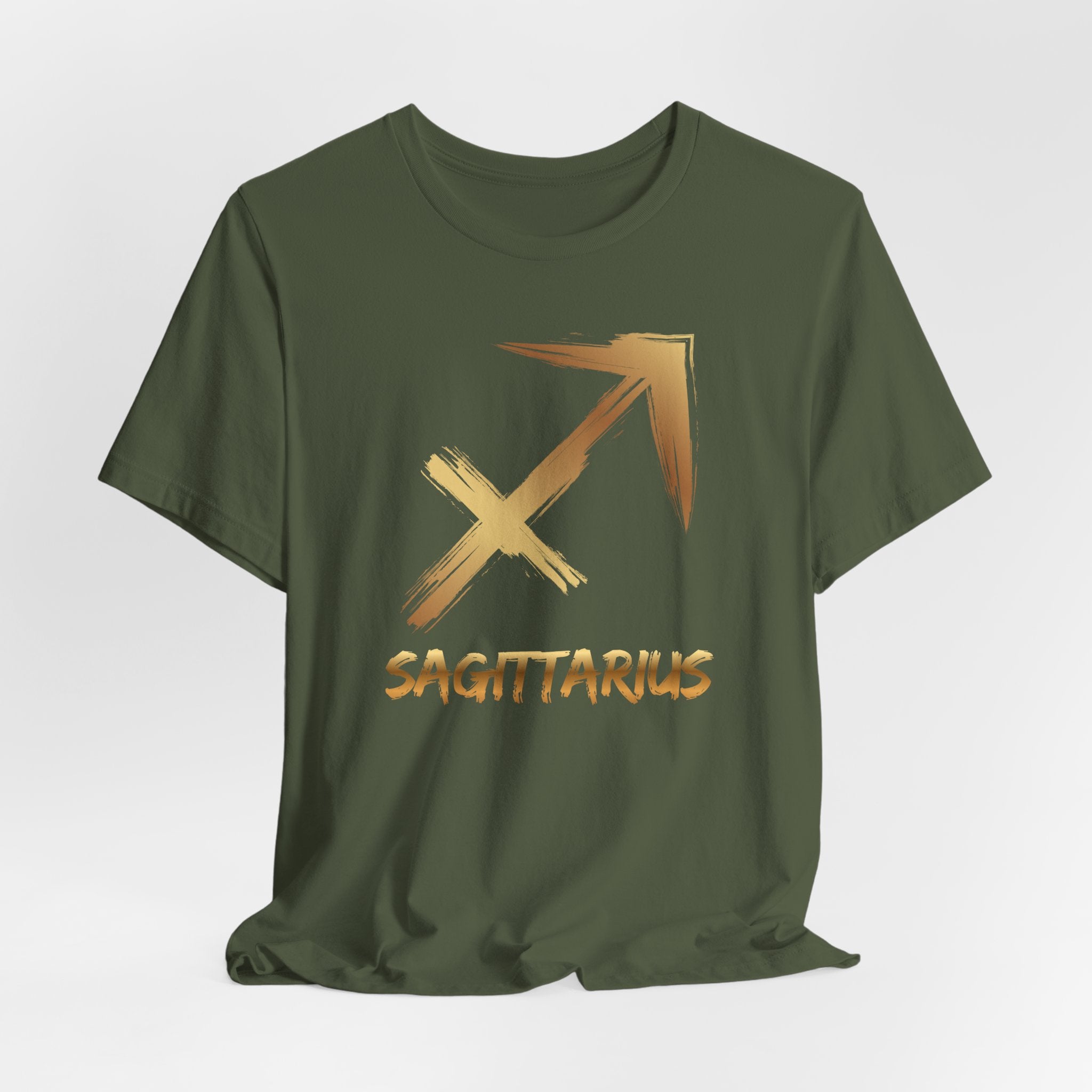 Green t-shirt with Sagittarius symbol and text on a white background
