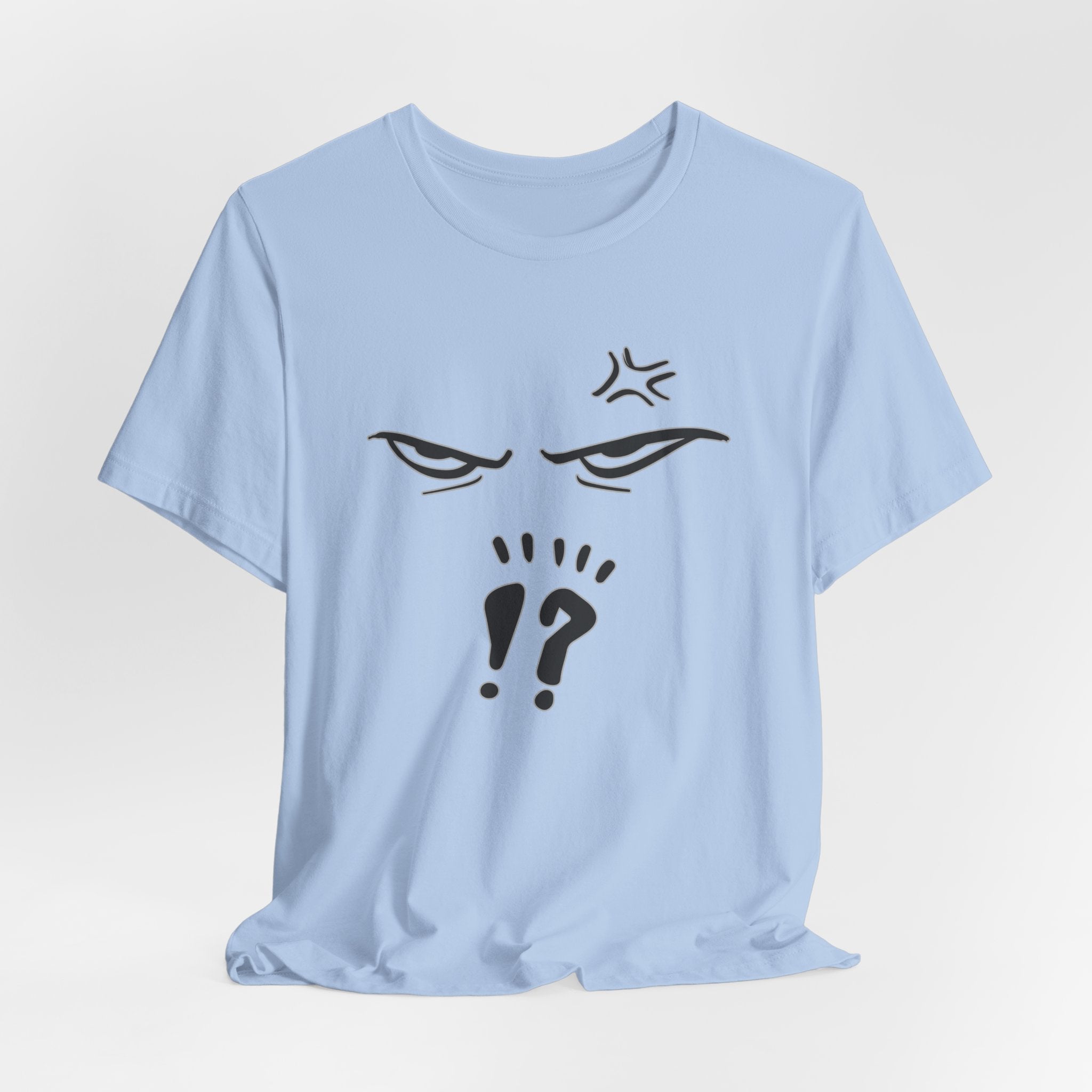Light blue t-shirt with black graphic design on a white background