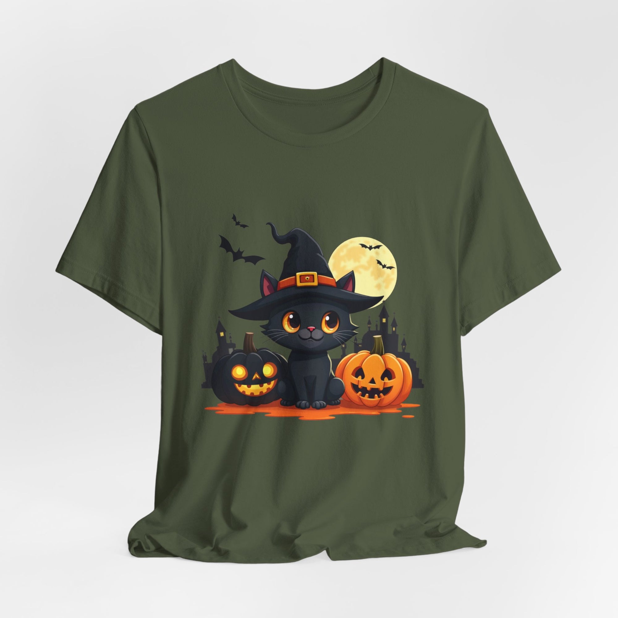 Halloween Cat with Black and Orange Pumpkins T-shirt for Men and Women