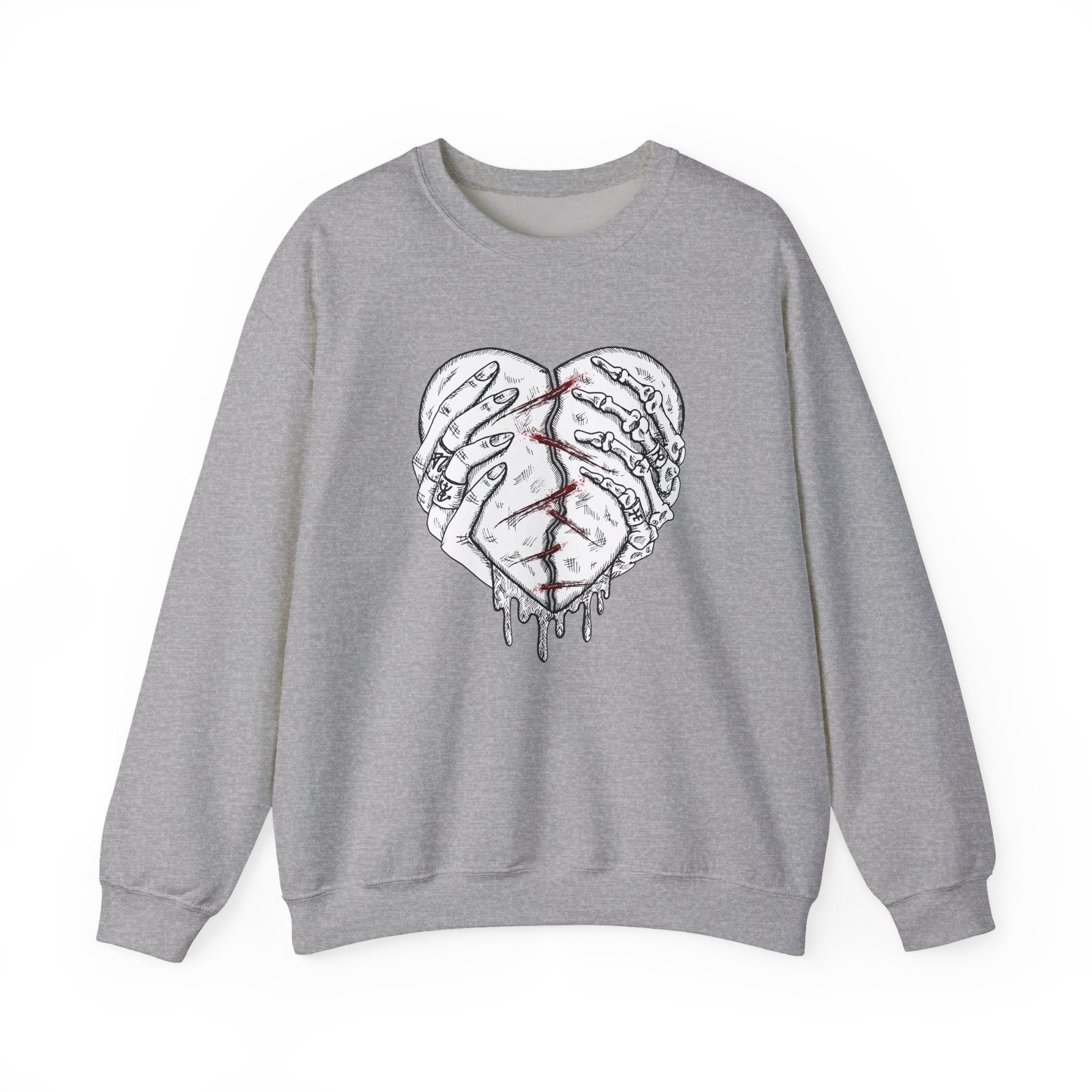 Gray sweatshirt with a heart design on a white background
