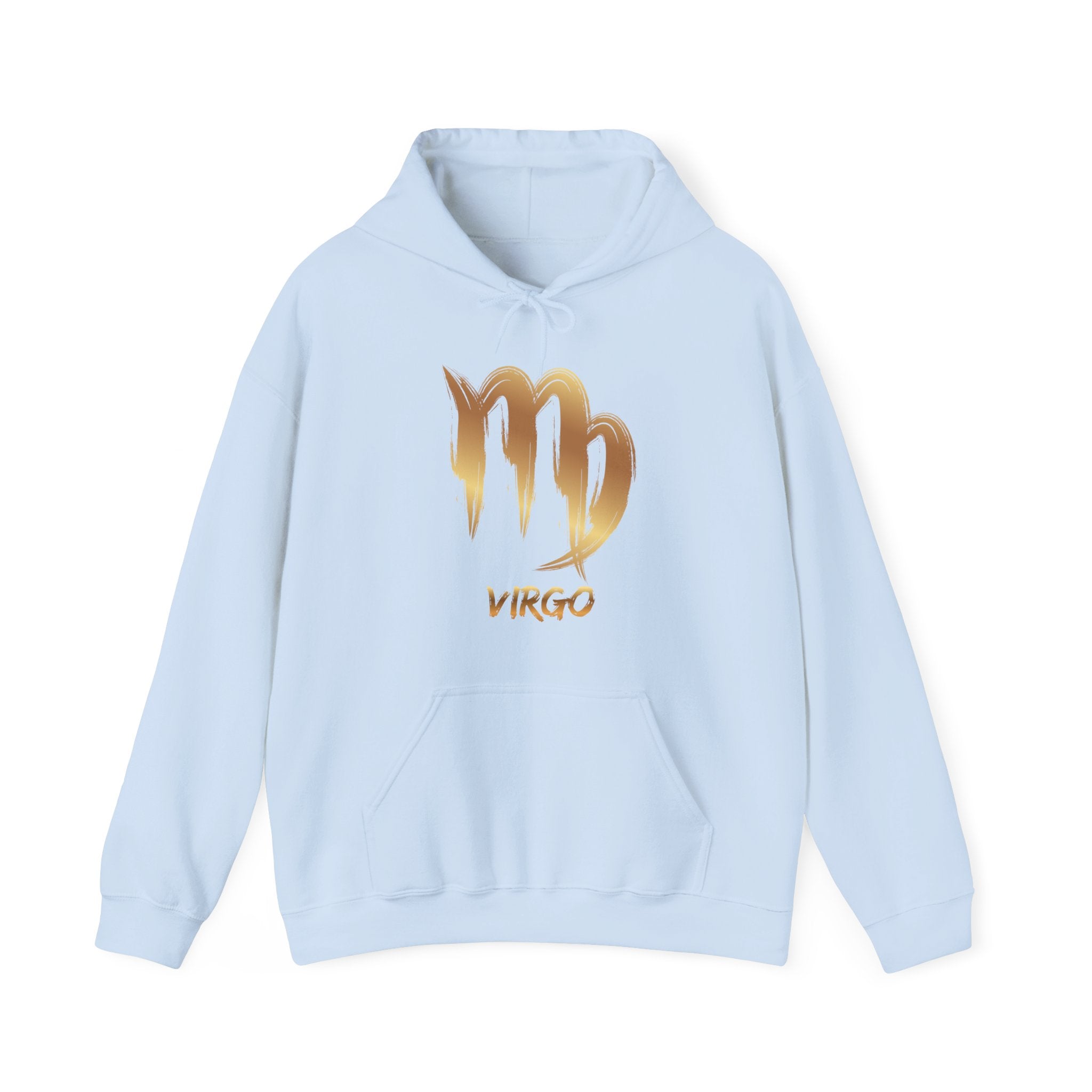 Light blue hoodie with gold Virgo zodiac sign on a white background