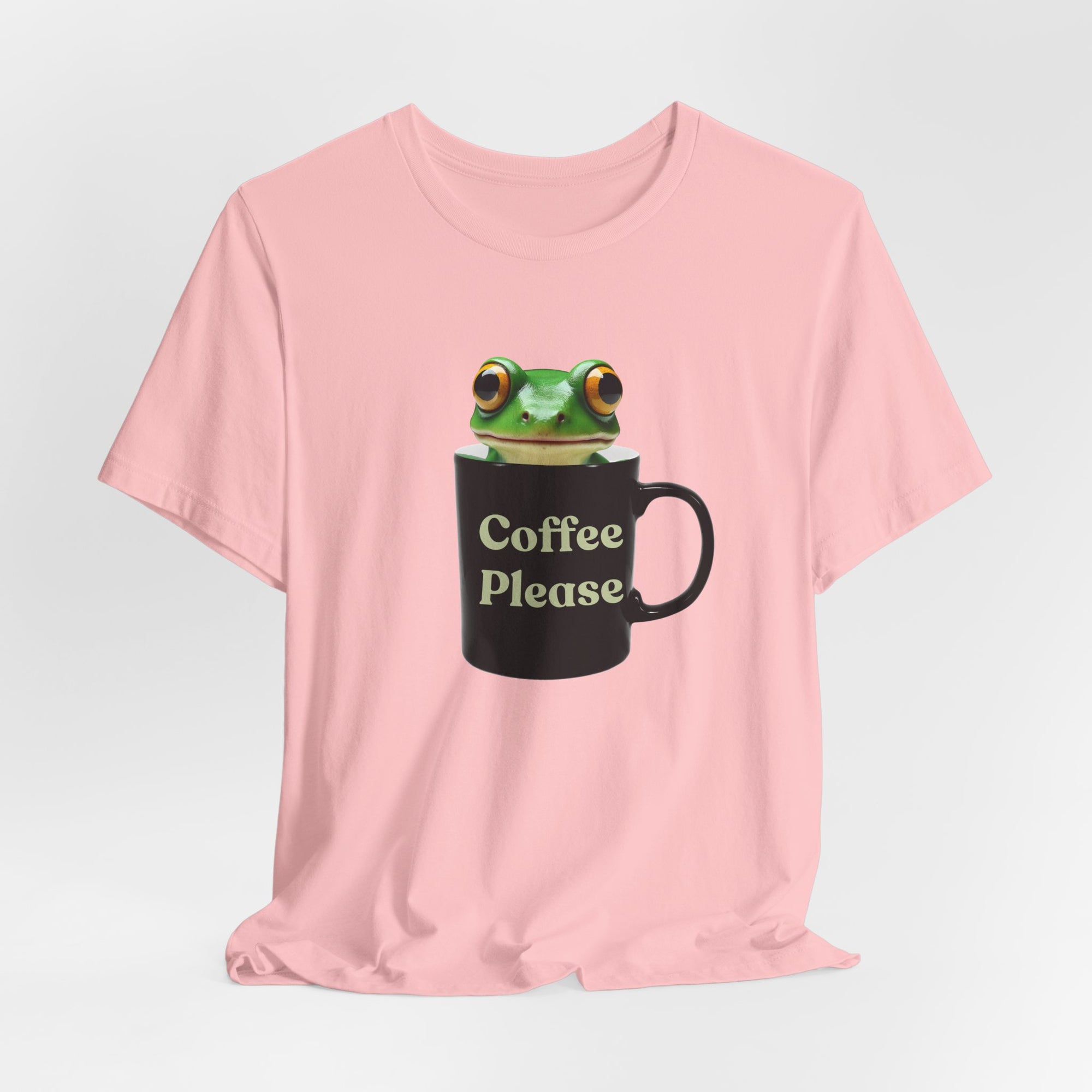 Cute Frog Inside Mug T-Shirt – "Coffee Please" Quote Graphic Tee for Coffee Lovers, Funny Frog with Mug Shirt, Gift for Caffeine Addicts