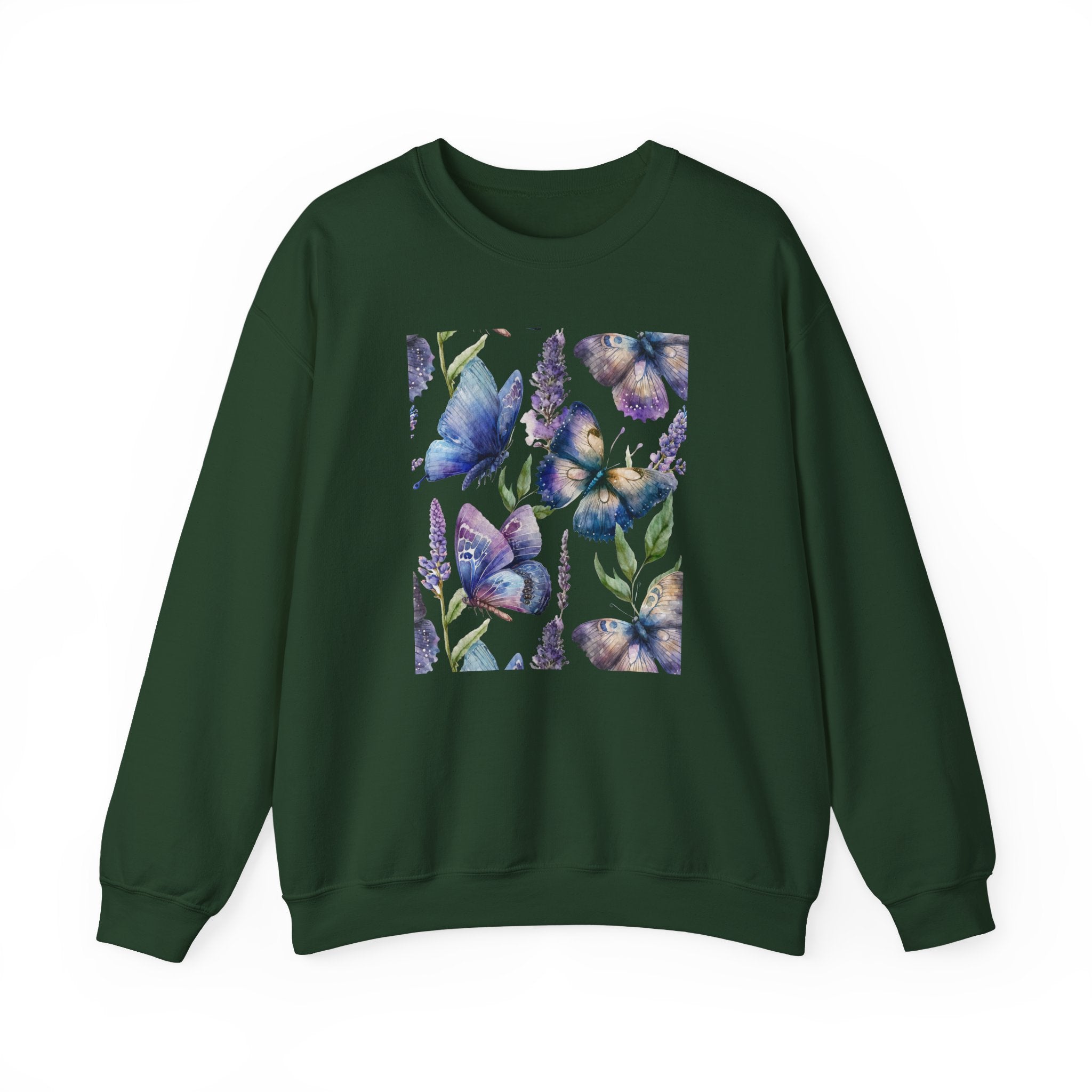 Green sweatshirt with floral design on a white background
