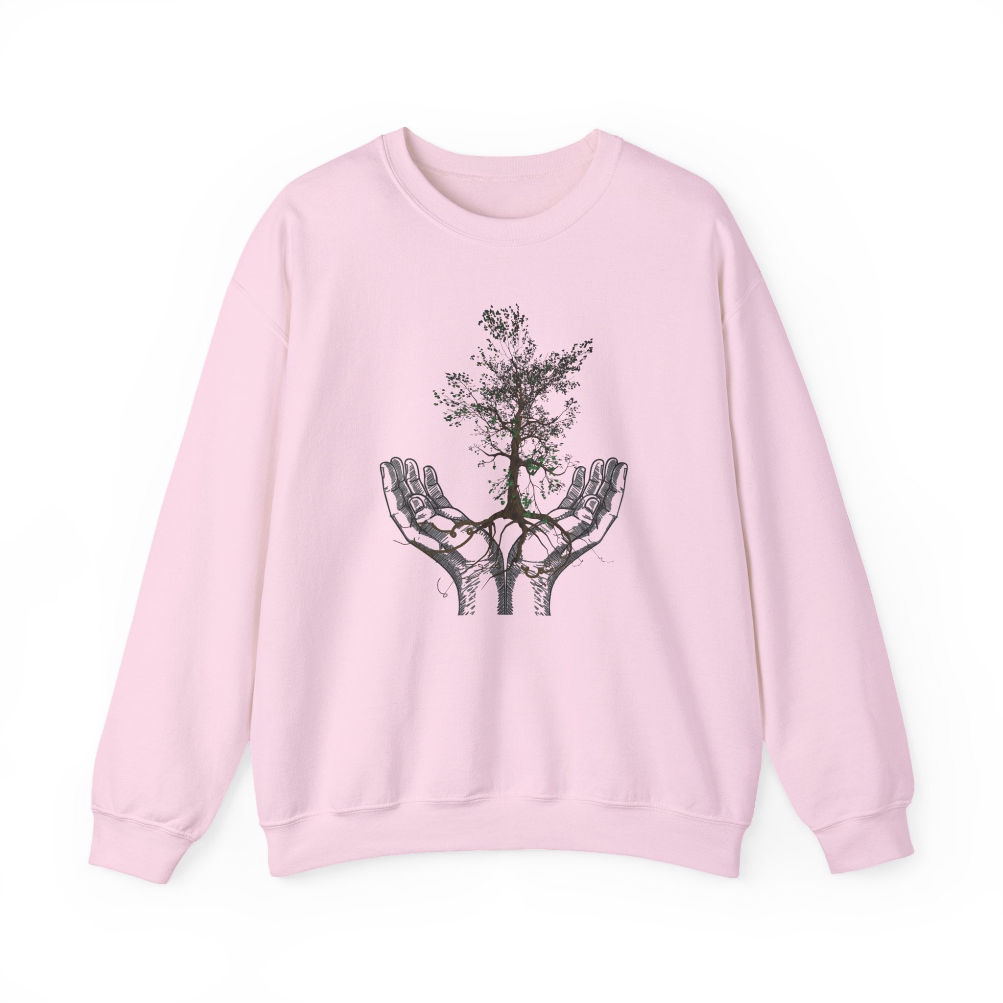 Pink sweatshirt with a tree design on a white background