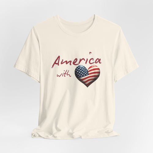 America with Love Flag Graphic Patriotic Unisex T-Shirt