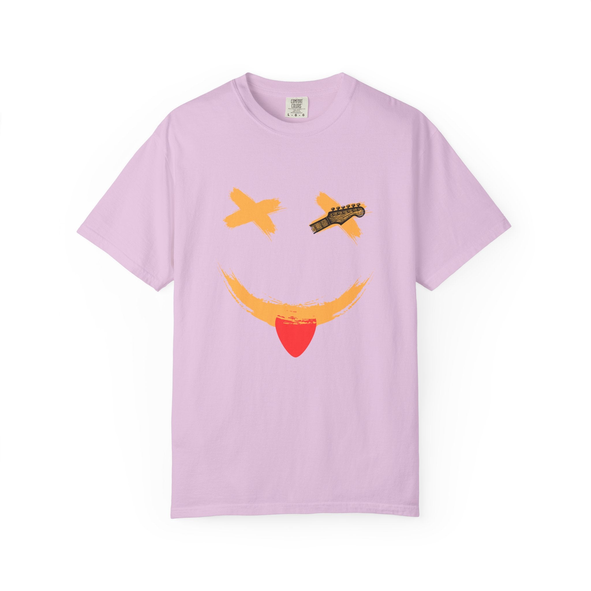 Light purple t-shirt with a smiley face design on a white background