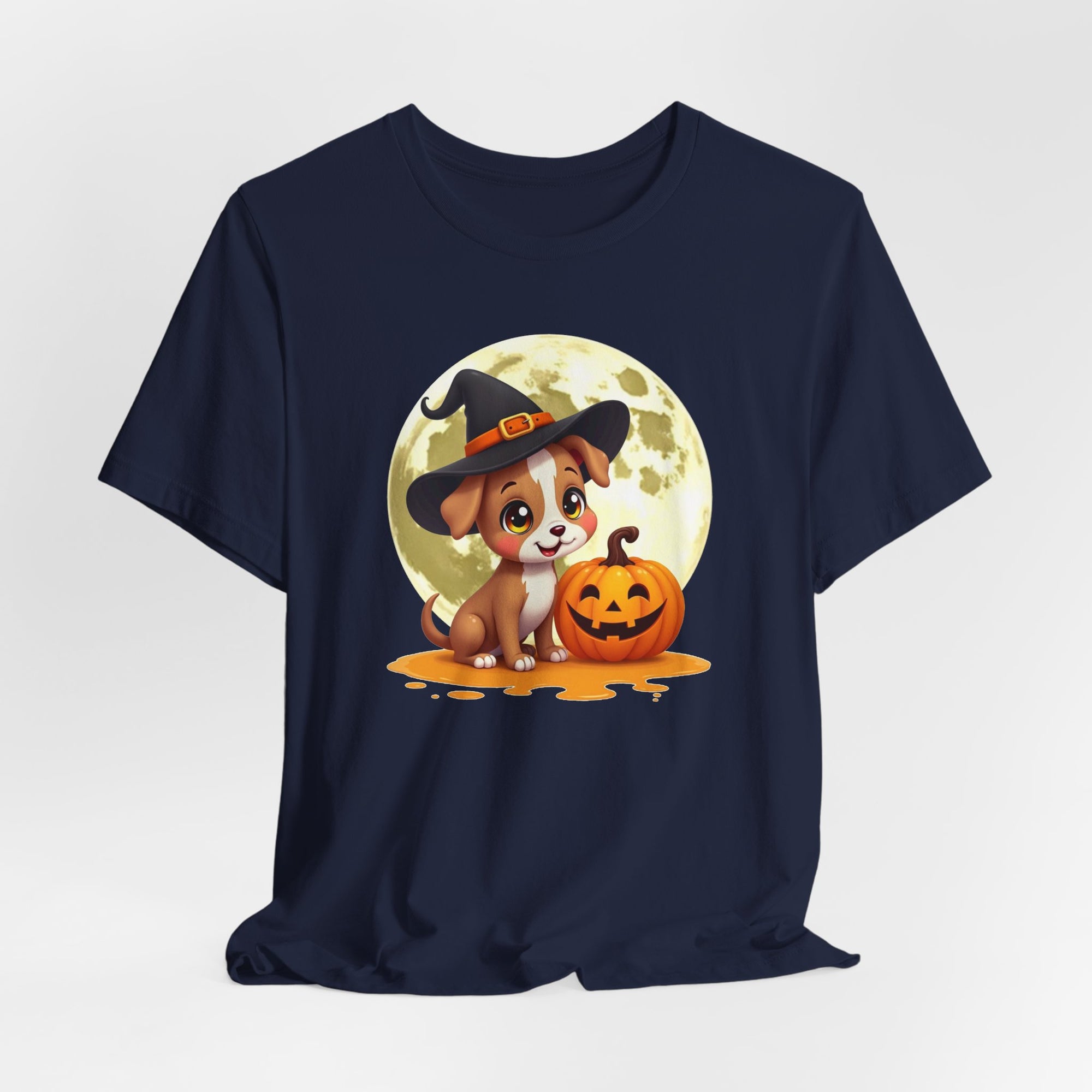 Cute Witch Puppy And The Pumpkin T-shirt for Men and Women