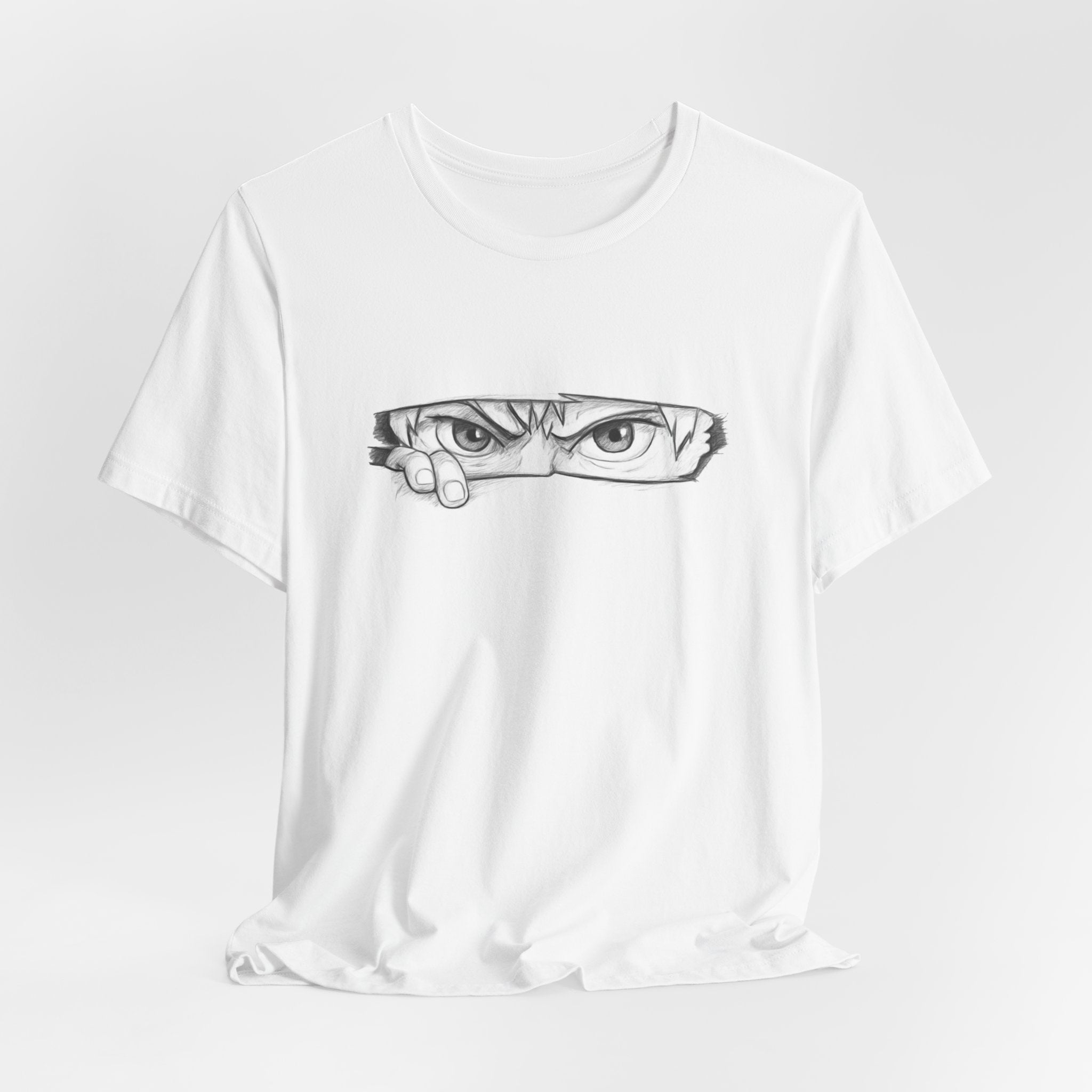 White t-shirt with an eye design on a white background