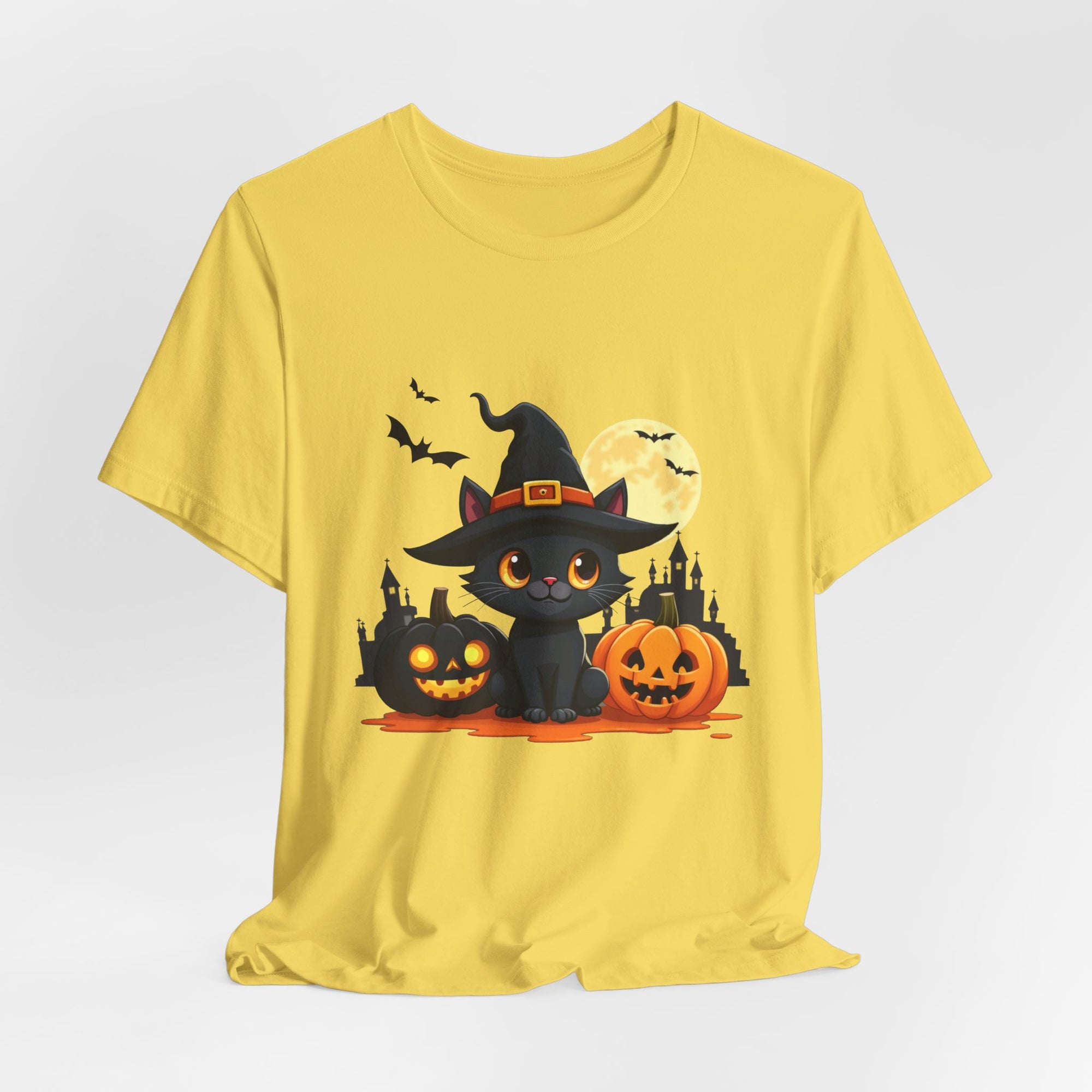 Halloween Cat with Black and Orange Pumpkins T-shirt for Men and Women