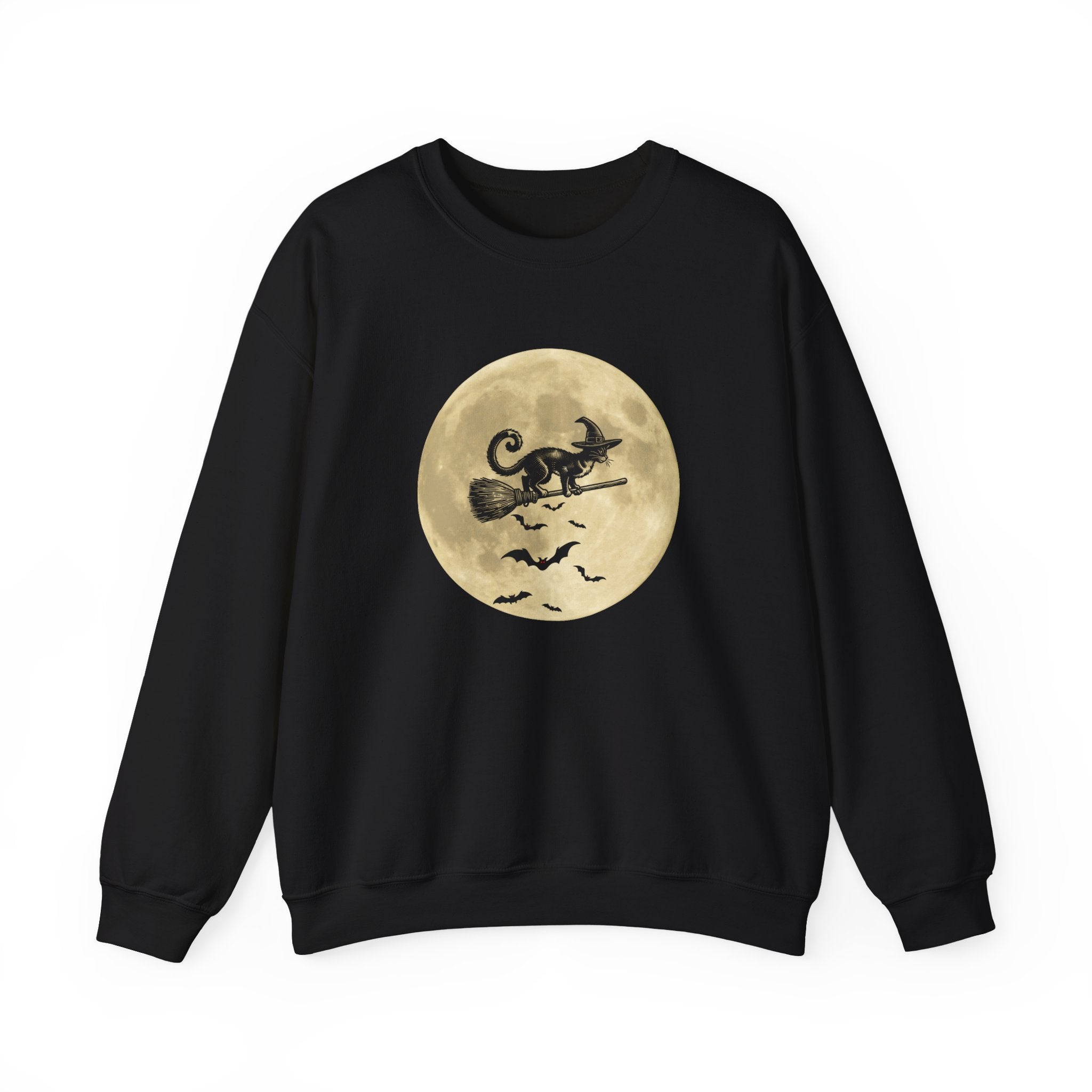Flying Spooky Cat with Bats Under the Moon Sweatshirt