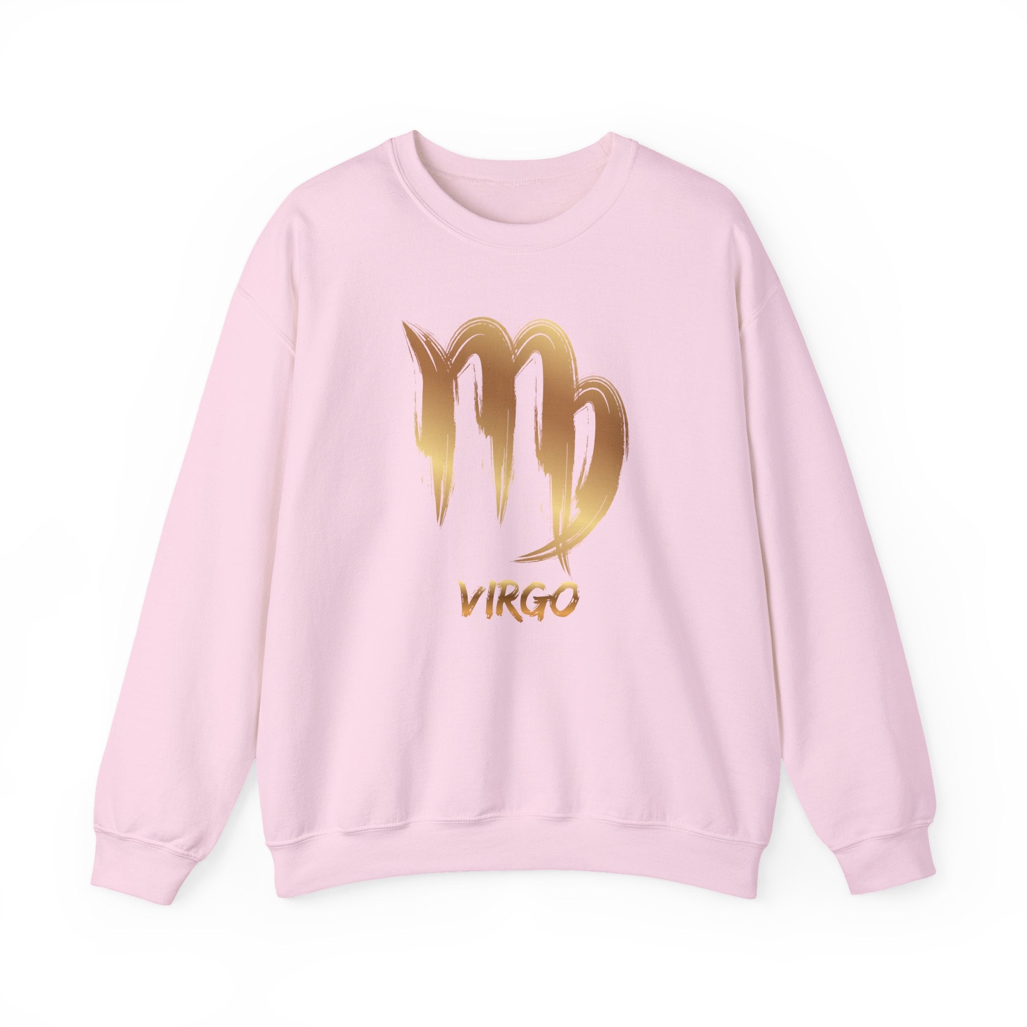 Pink sweatshirt with gold Virgo zodiac sign on a white background