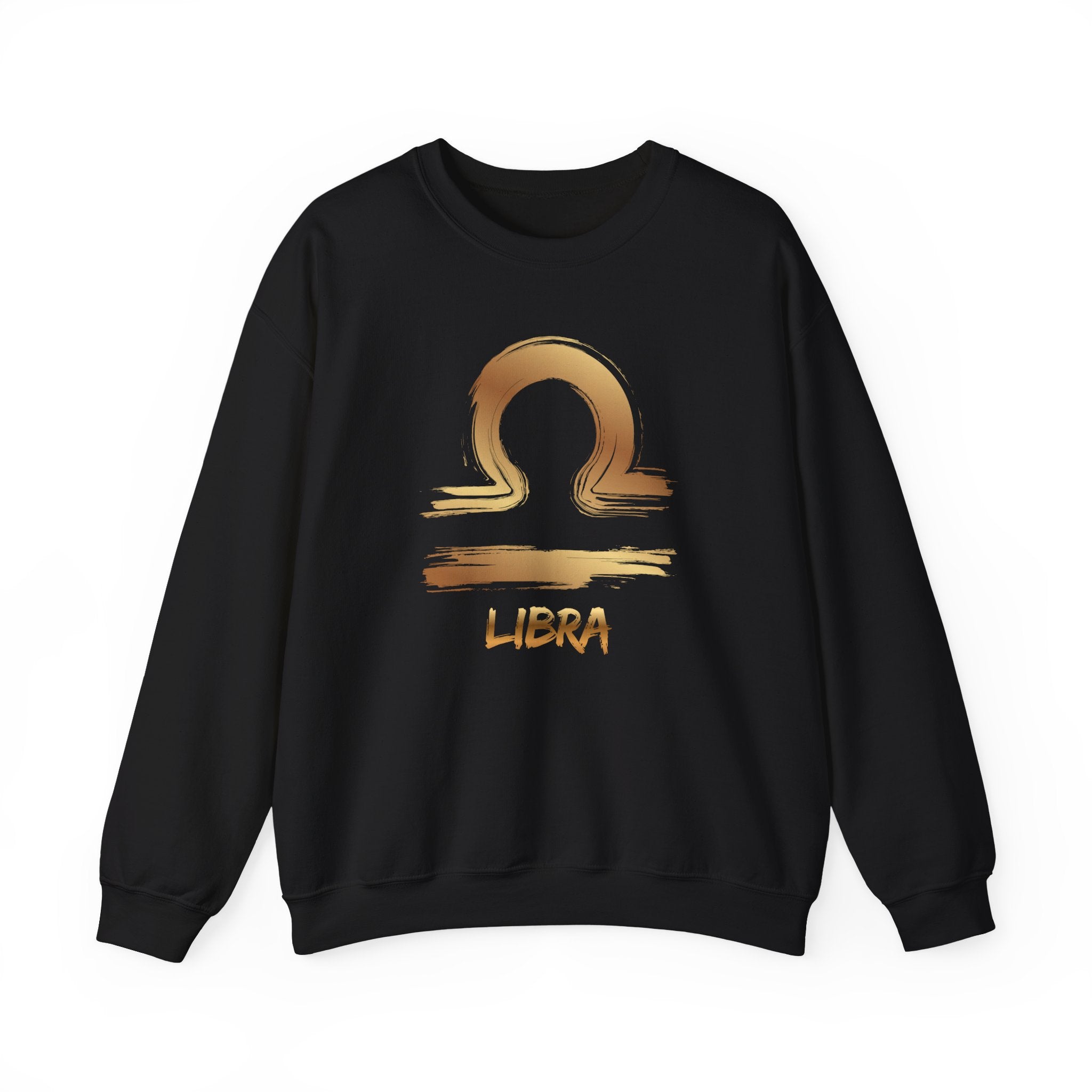 Black sweatshirt with gold Libra zodiac sign on a white background