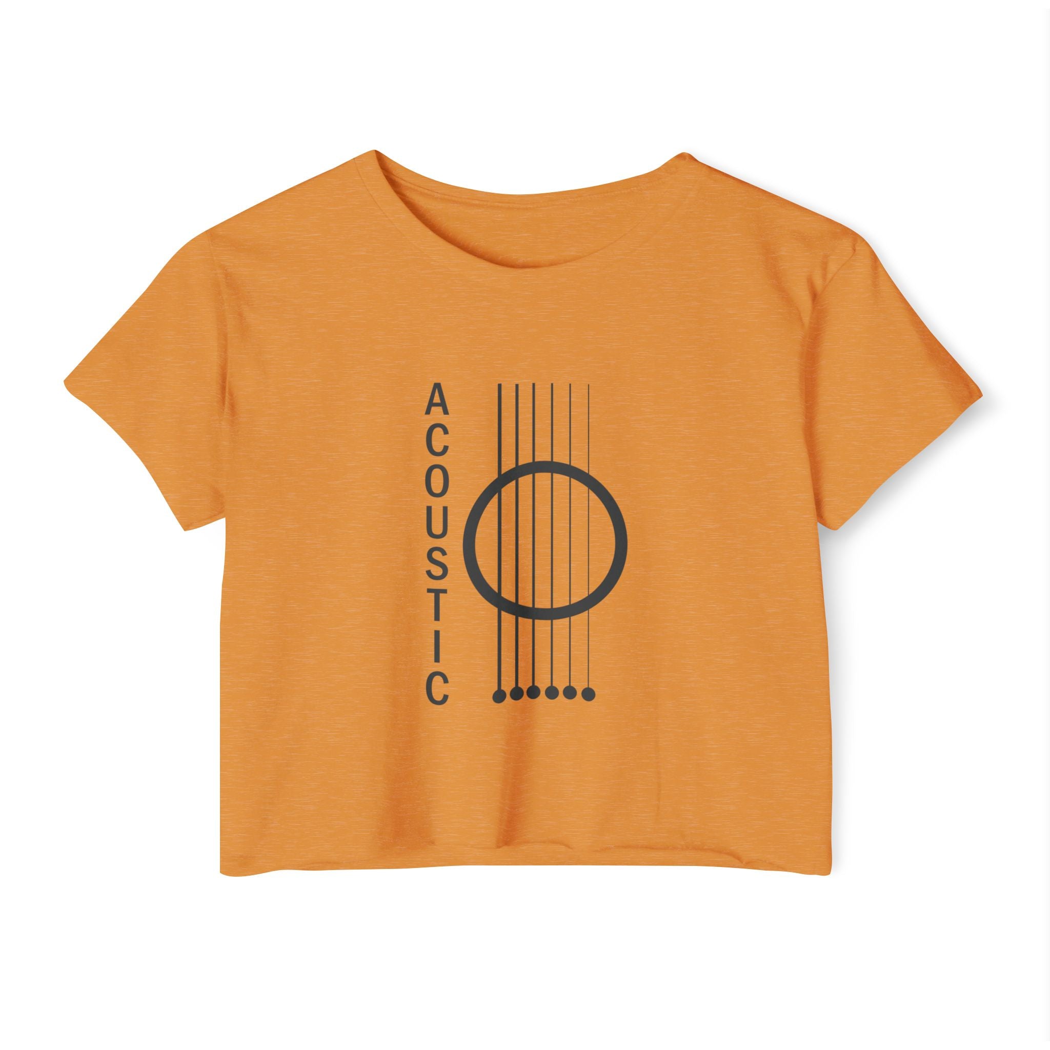Antique gold orange t-shirt with acoustic guitar design and 'Acoustic' text on a white background