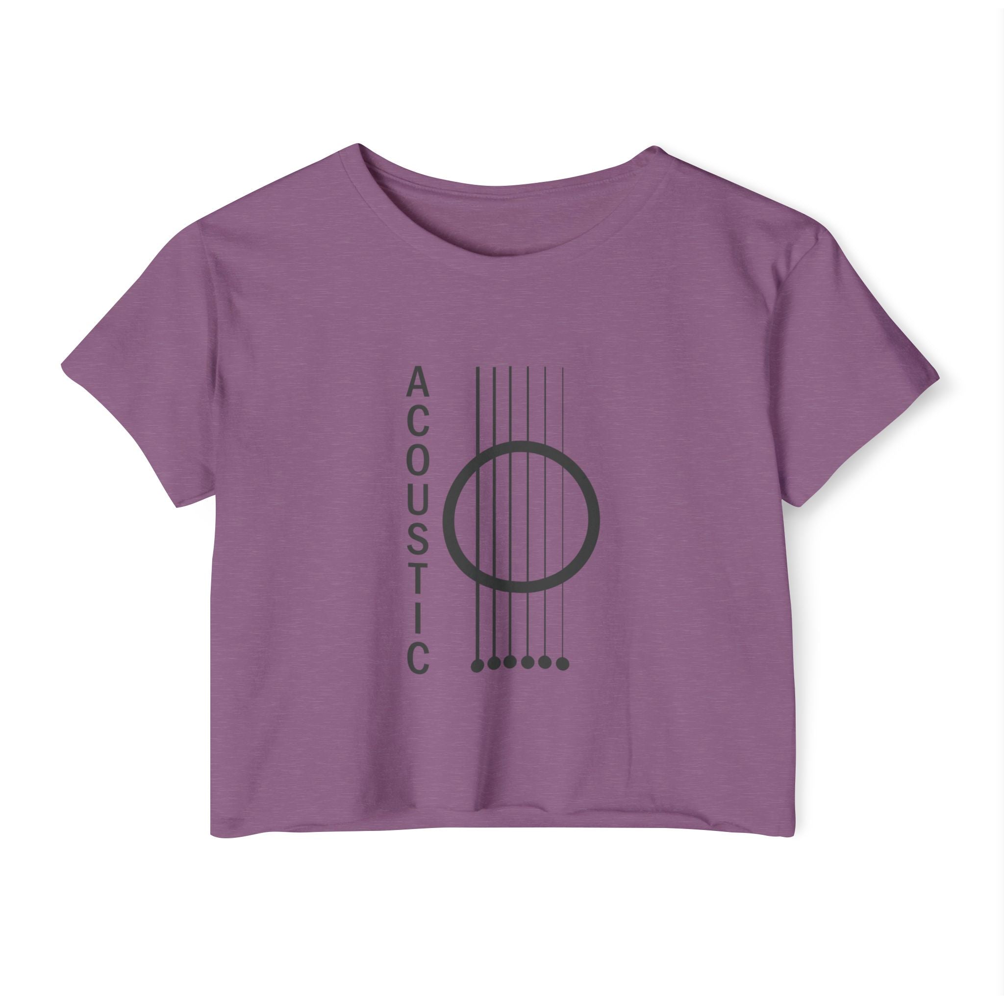 Shiraz purple t-shirt with acoustic guitar design and 'Acoustic' text on a white background