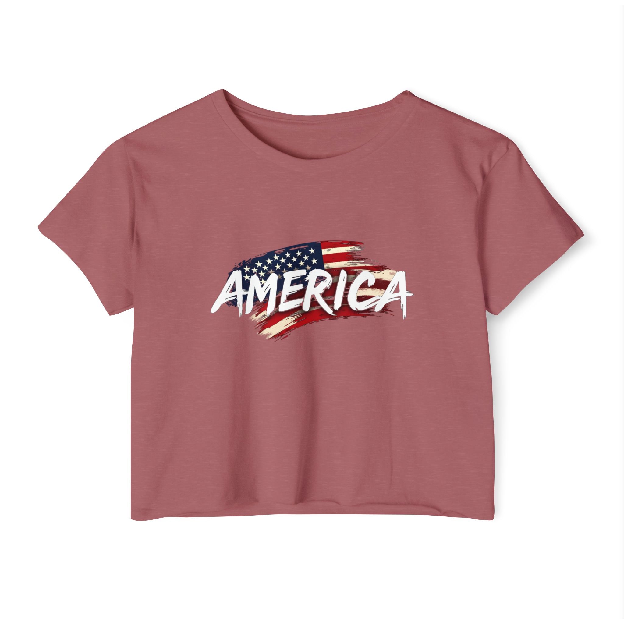 Smoked Paprika t-shirt with 'AMERICA' and an American flag design on a white background