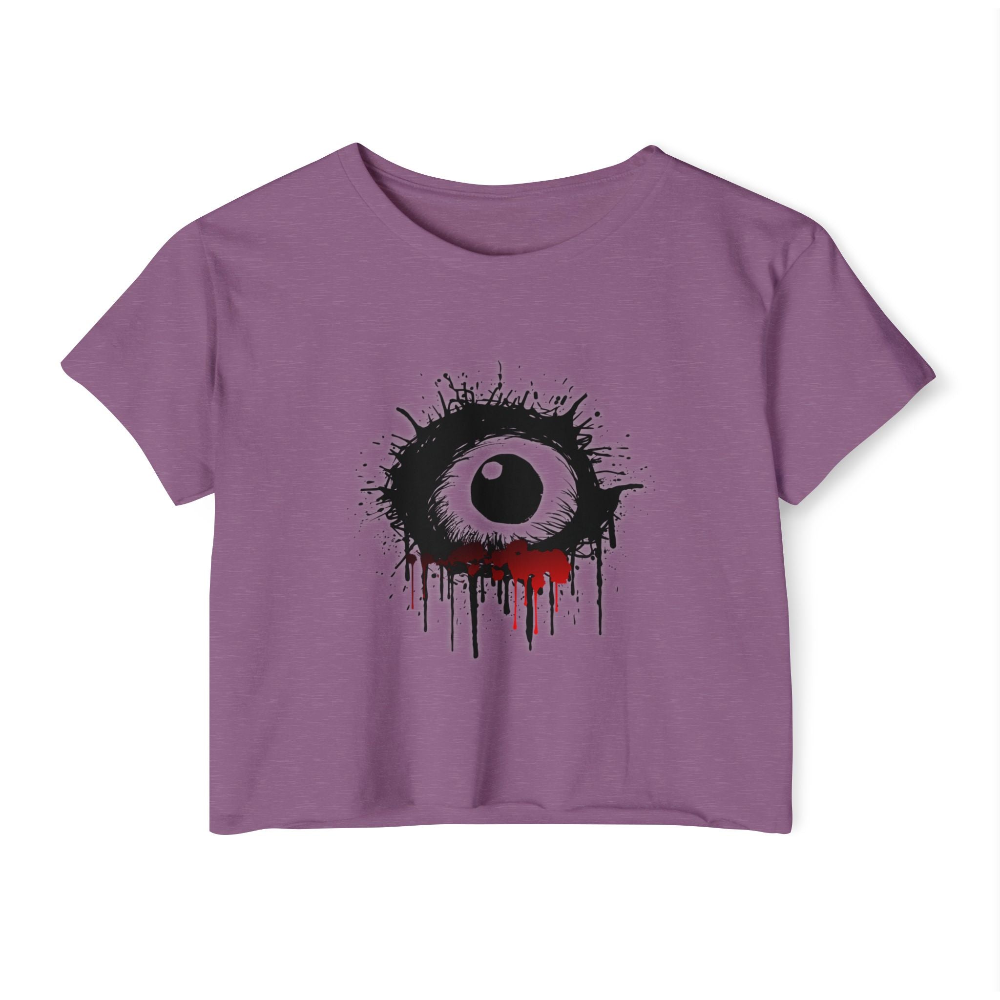 Shiraz purple t-shirt with a black and red tear eye design on a white background