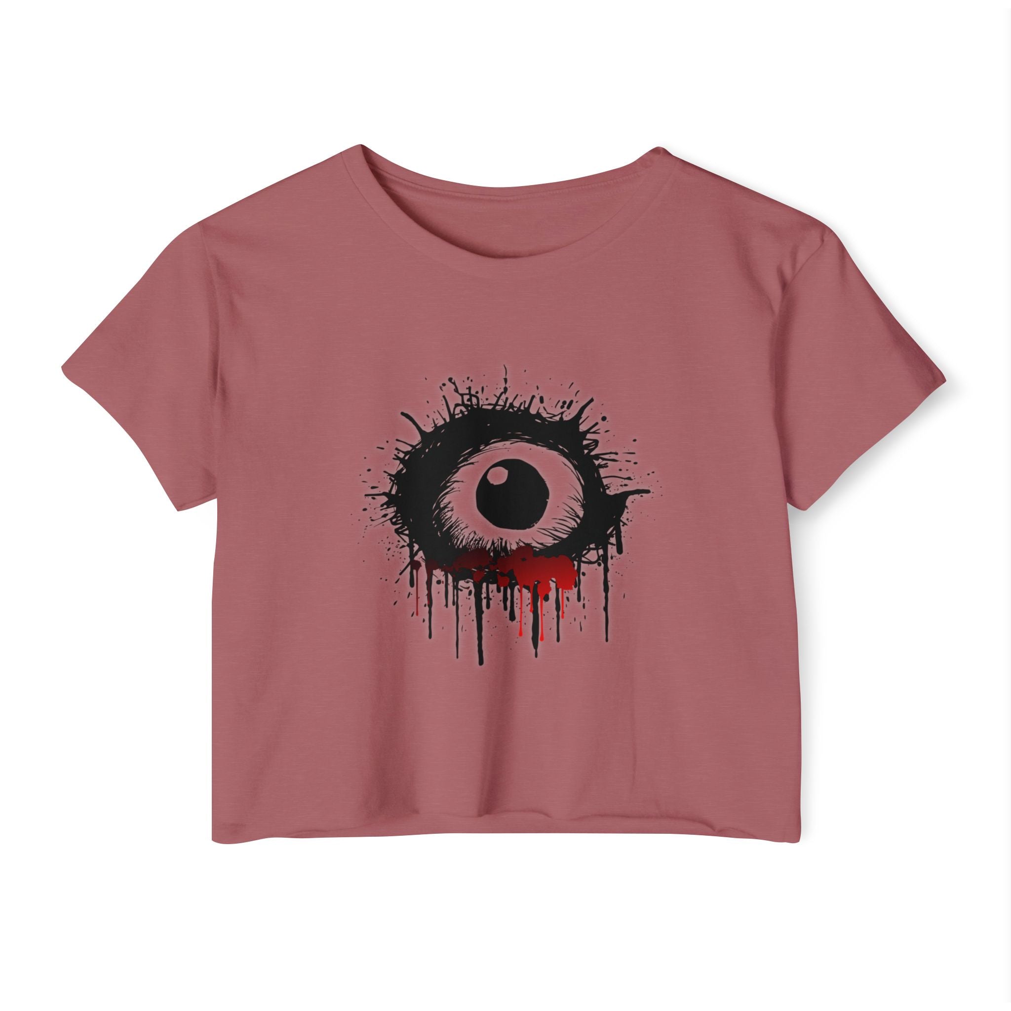 Smoked paprika t-shirt with a black and red teary eye design on a white background