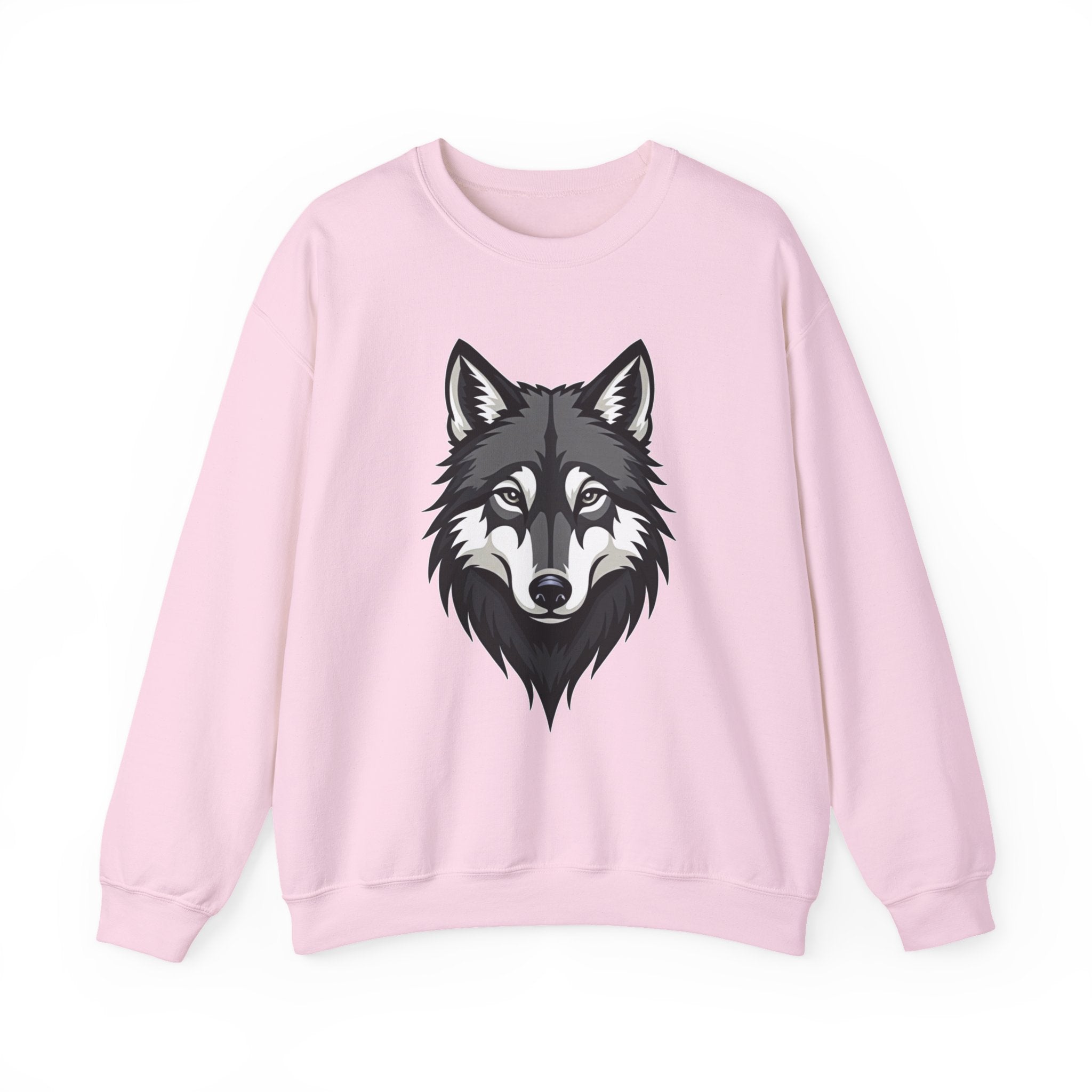 Light pink sweatshirt with a wolf graphic on a white background
