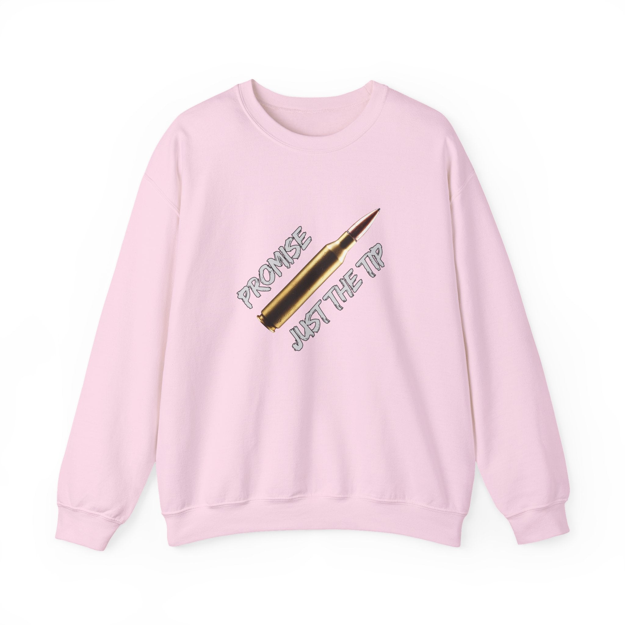 Pink sweatshirt with a graphic design and text on a white background