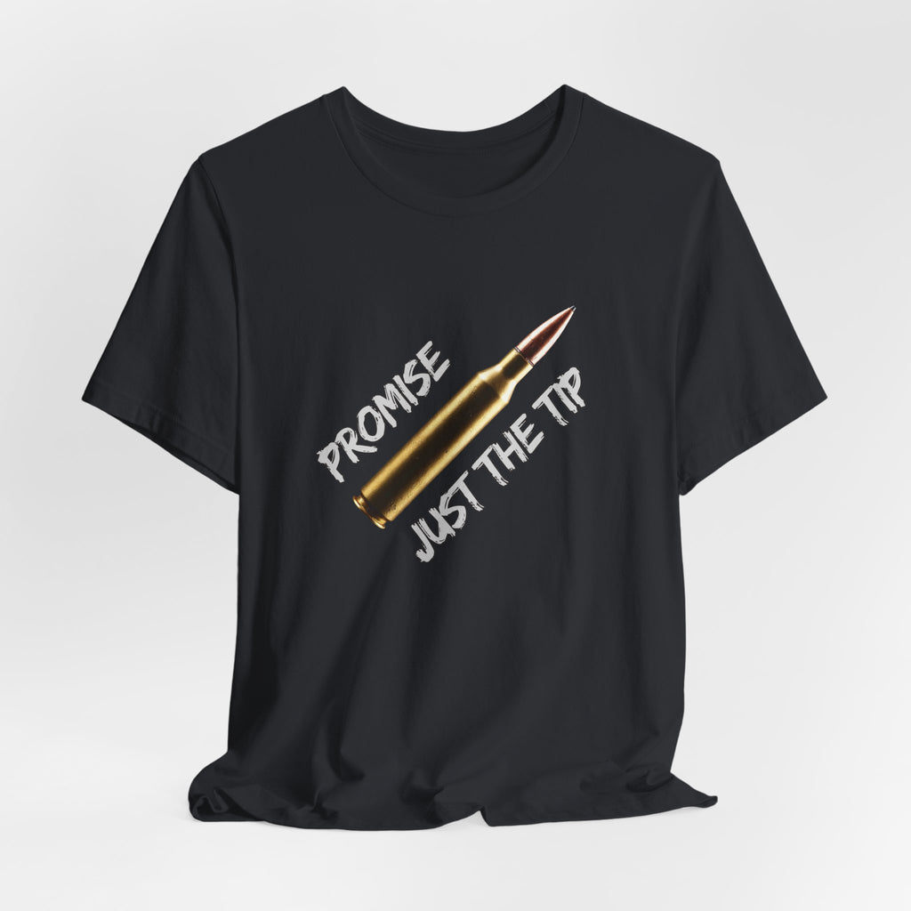Vintage black t-shirt with a bullet graphic and text on a white background