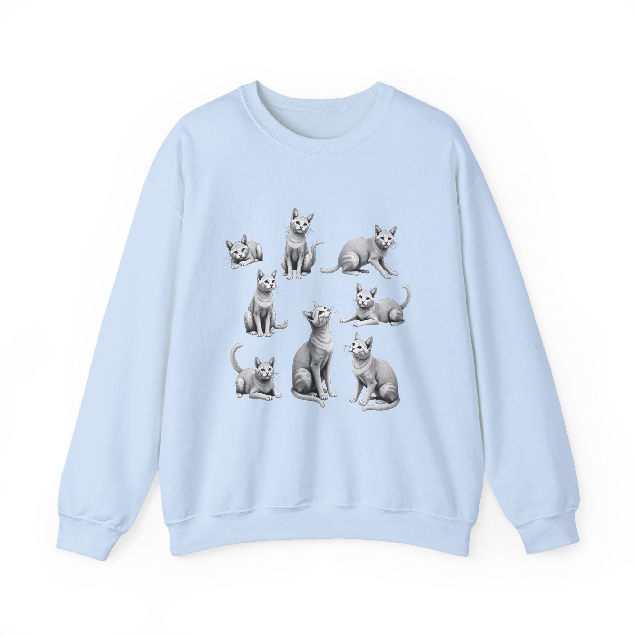 Light blue sweatshirt with dog illustrations on a white background
