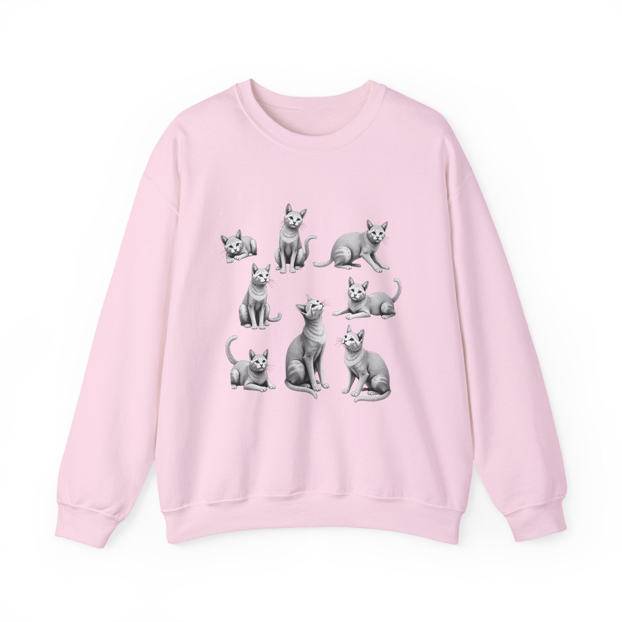 Pink sweatshirt with cat illustrations on a white background