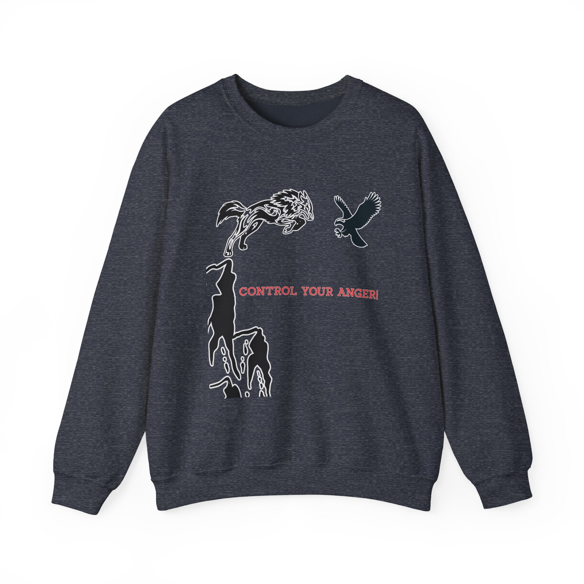 Heather sport dark navy gray sweatshirt with animal illustrations and text on a white background
