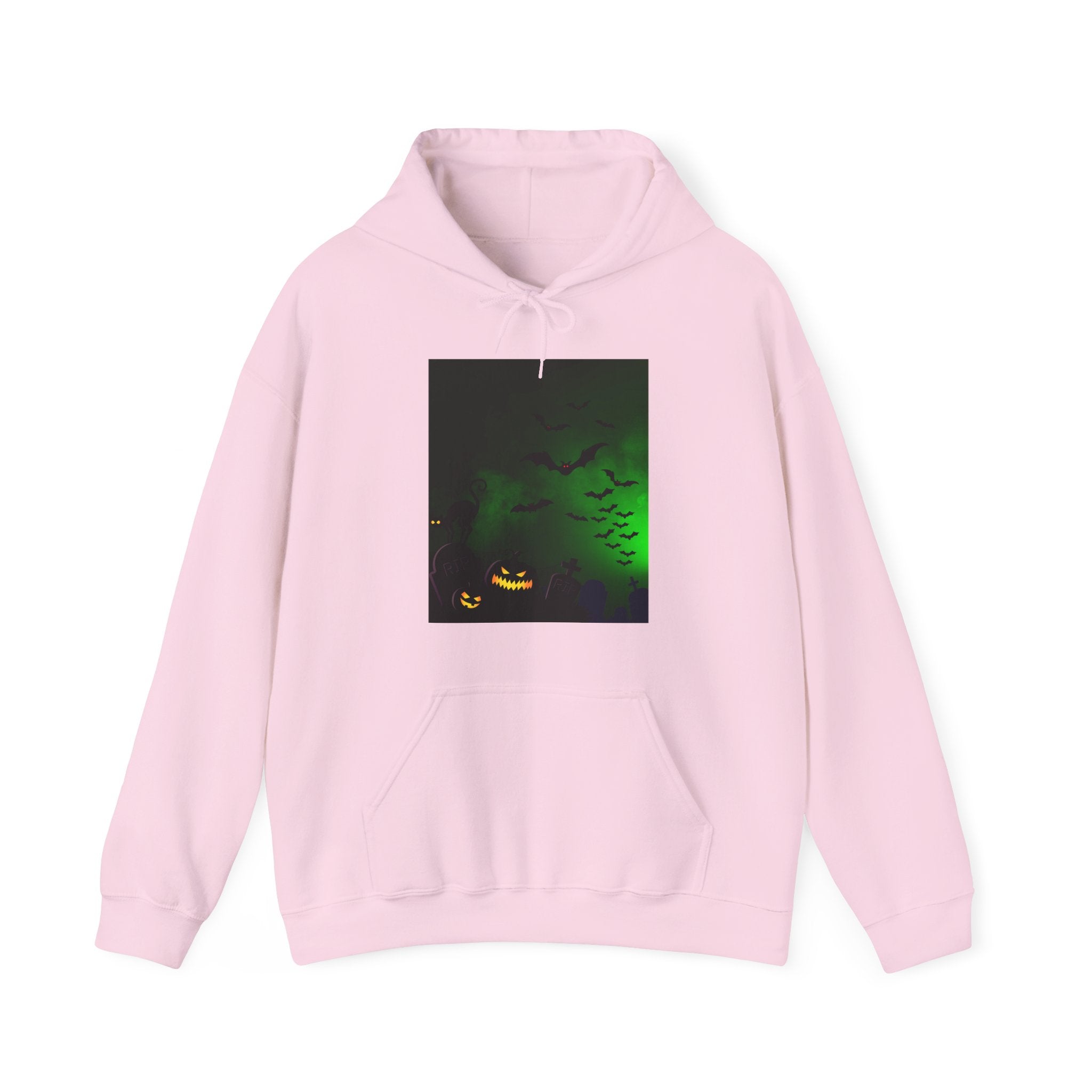 Pink hoodie with a graphic design on a white background