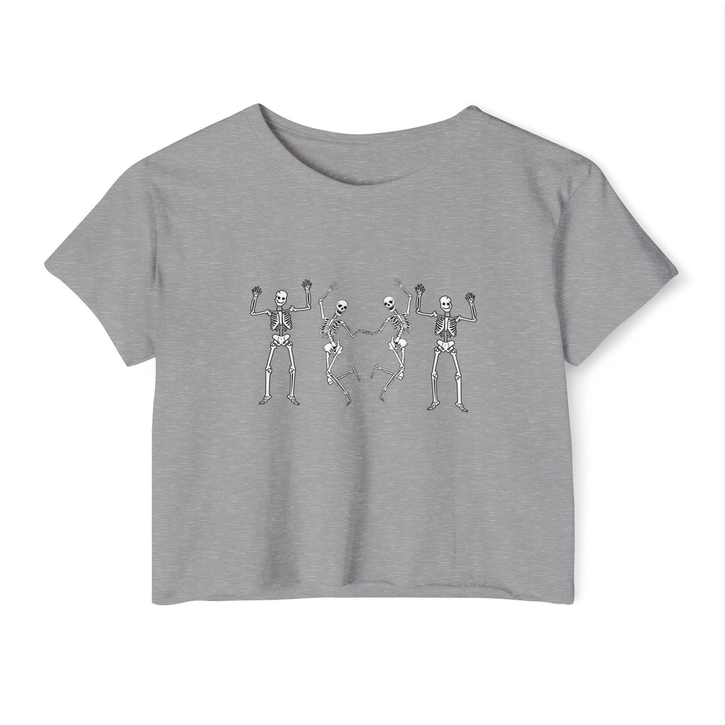 Gray t-shirt with skeleton design on a white background