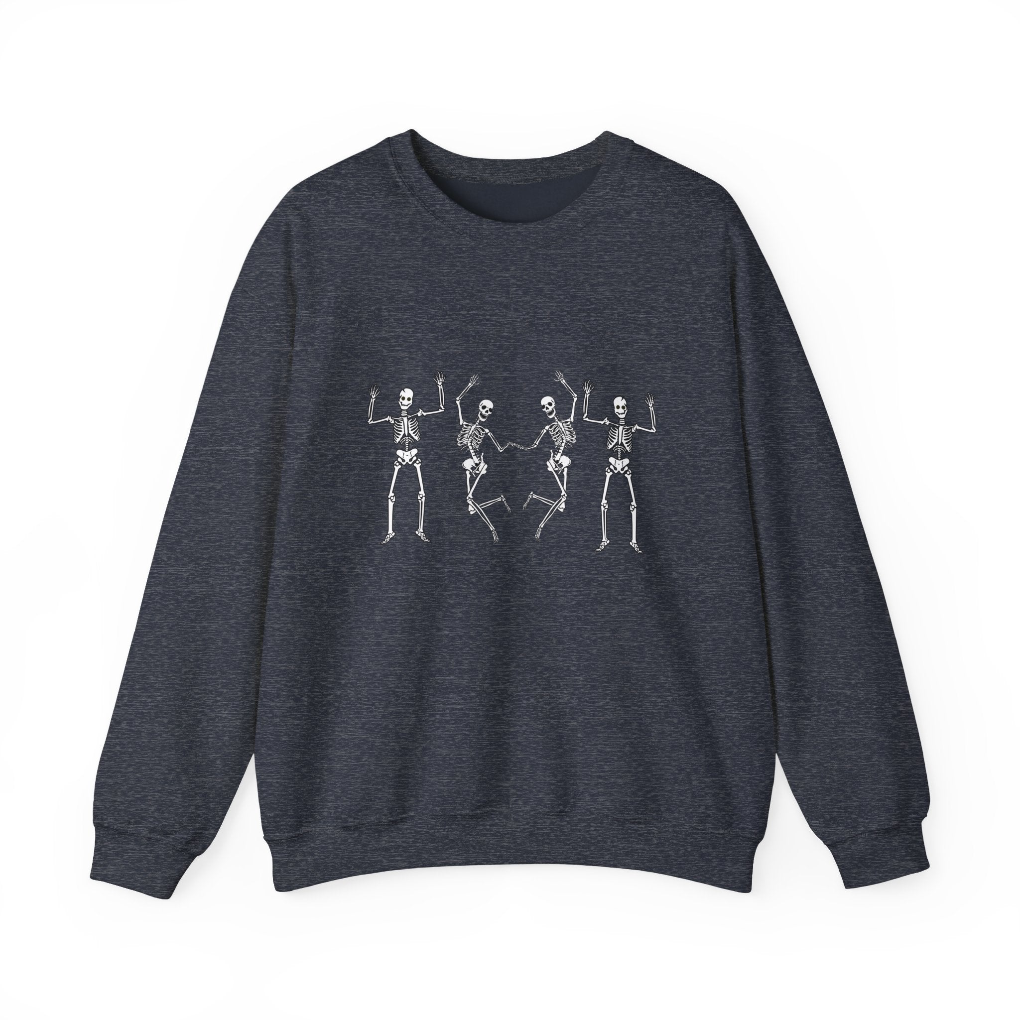 Heather sport dark navy gray sweatshirt with skeleton design on a white background