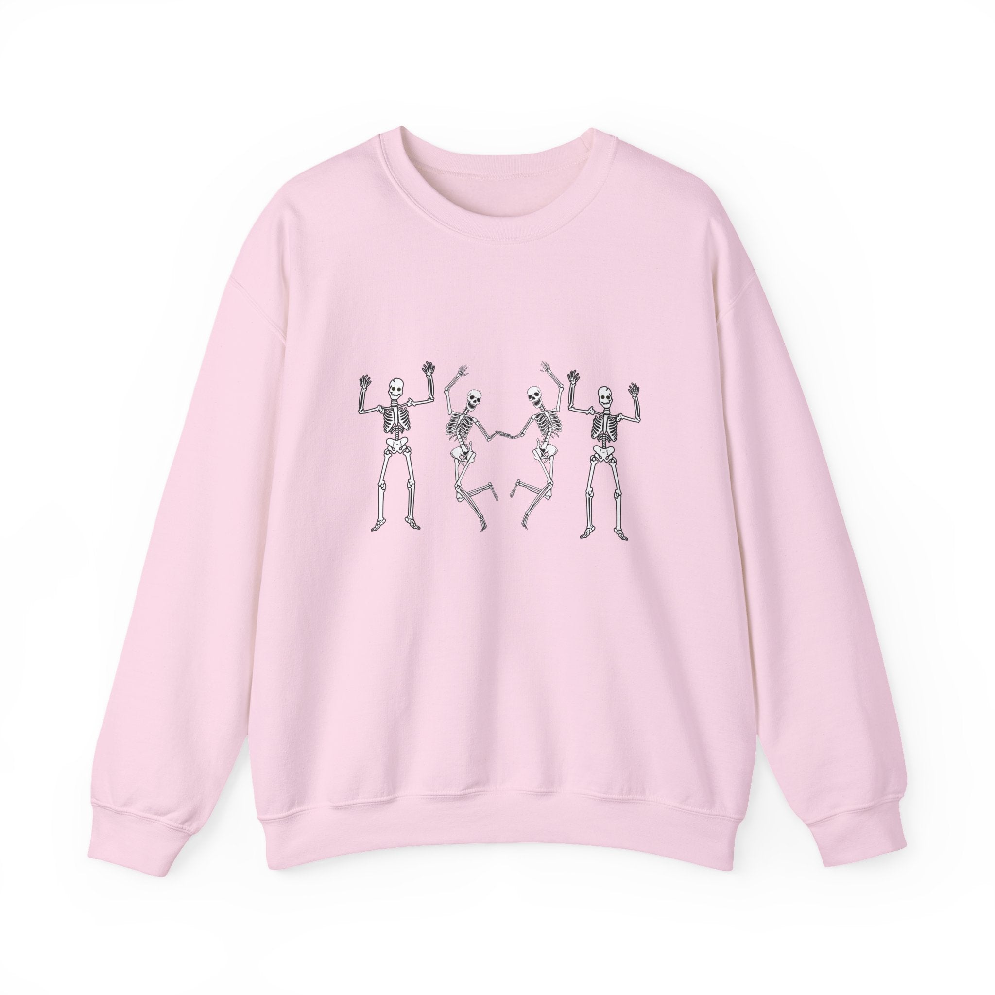Pink sweatshirt with skeleton design on a white background