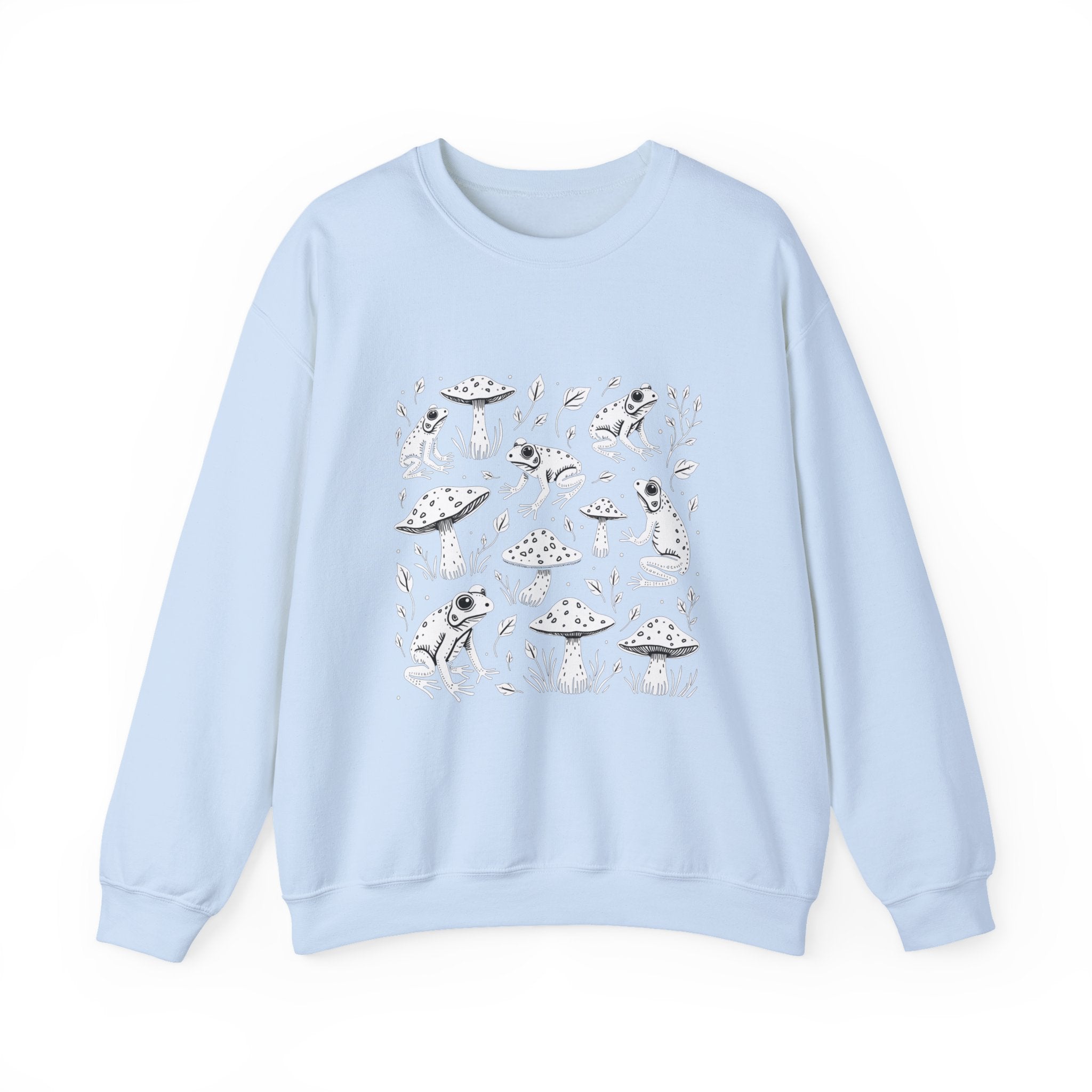 Light blue sweatshirt with alien and spaceship design on a white background