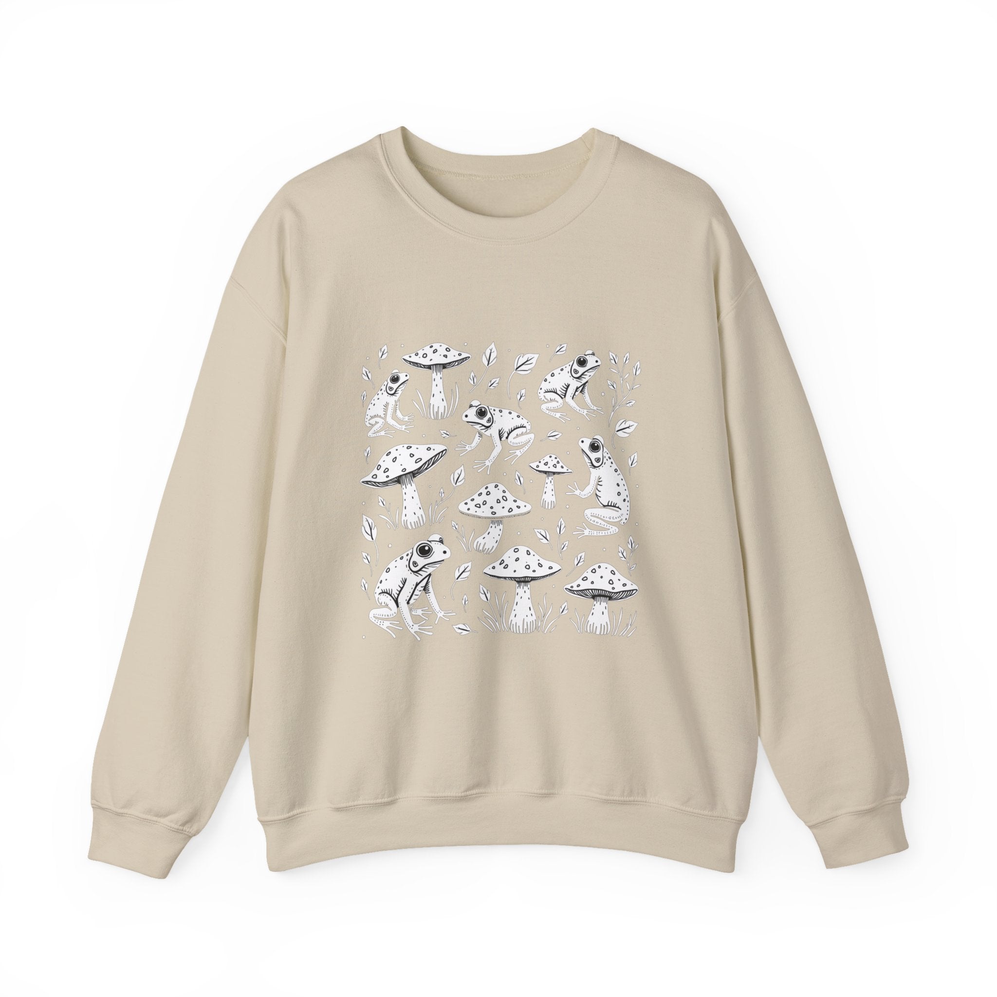 Beige sweatshirt with alien and UFO graphic on a white background