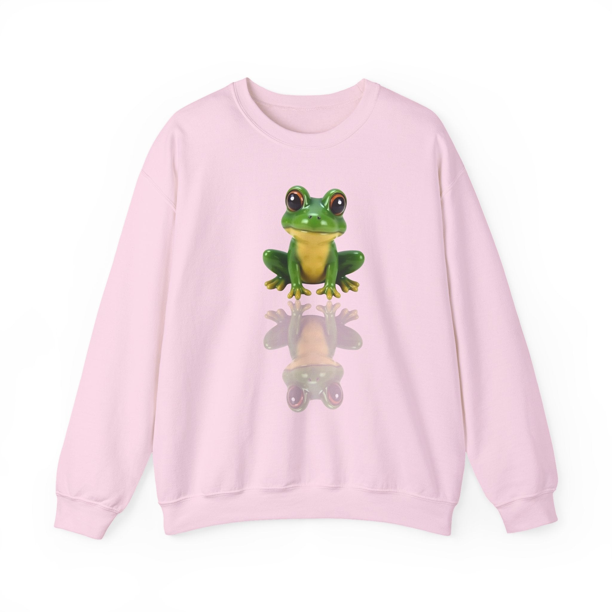 Light pink sweatshirt with a green frog graphic on a white background