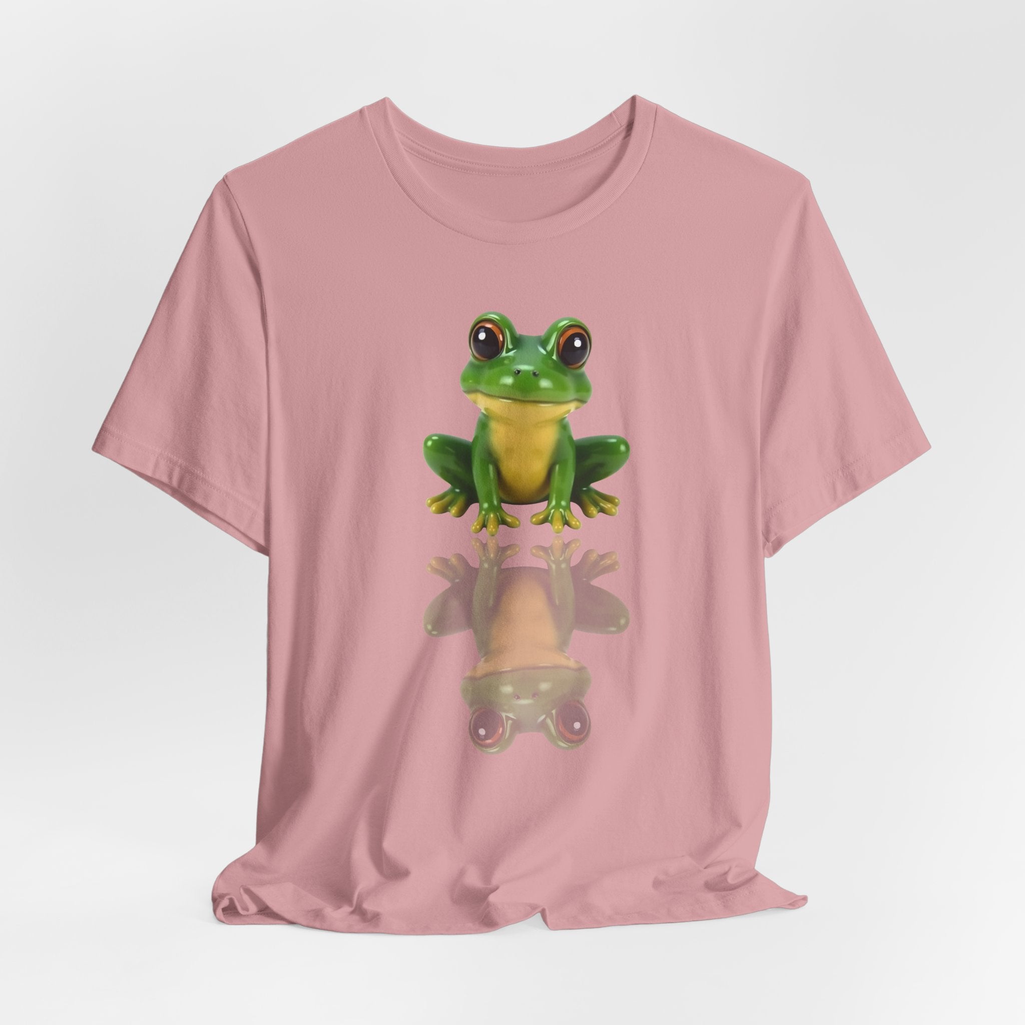 Orchid pink t-shirt with a green frog graphic on a white background