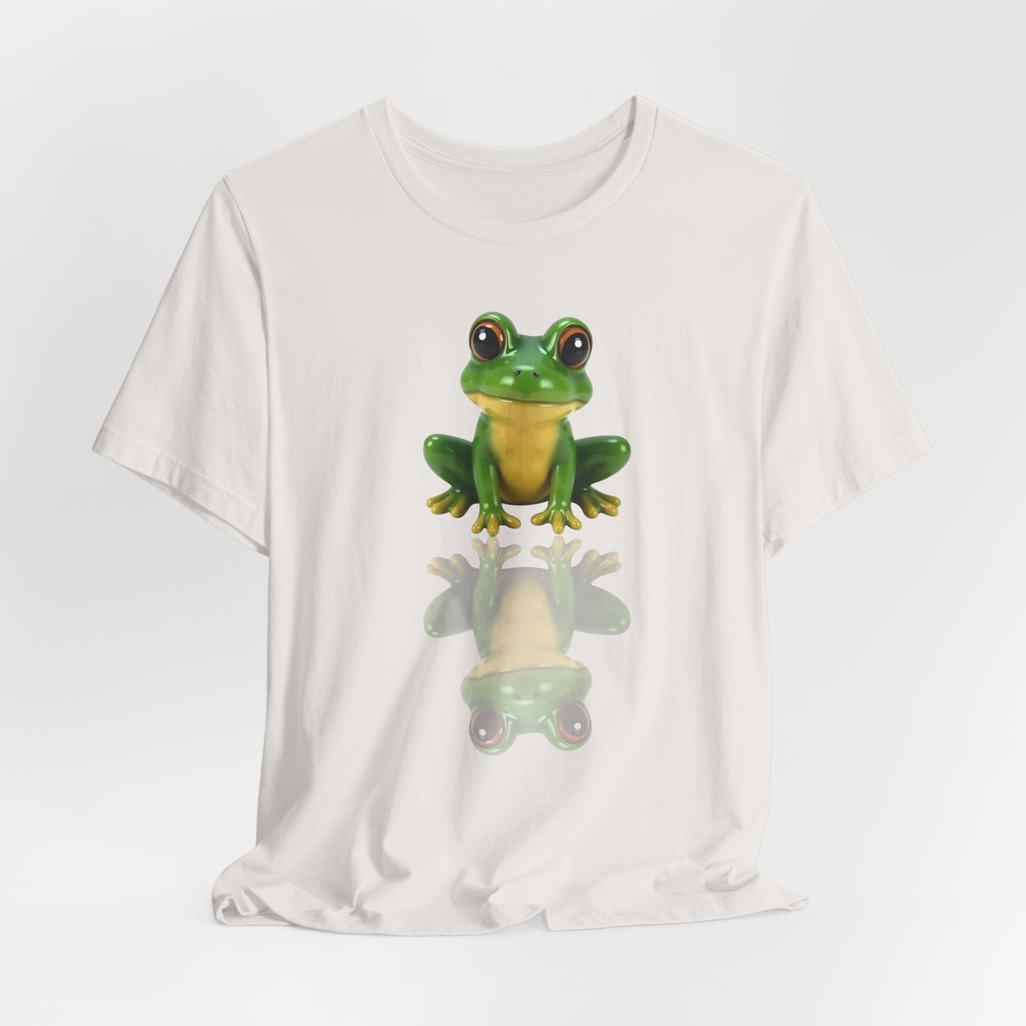 Vintage white t-shirt with a green frog graphic on a white background