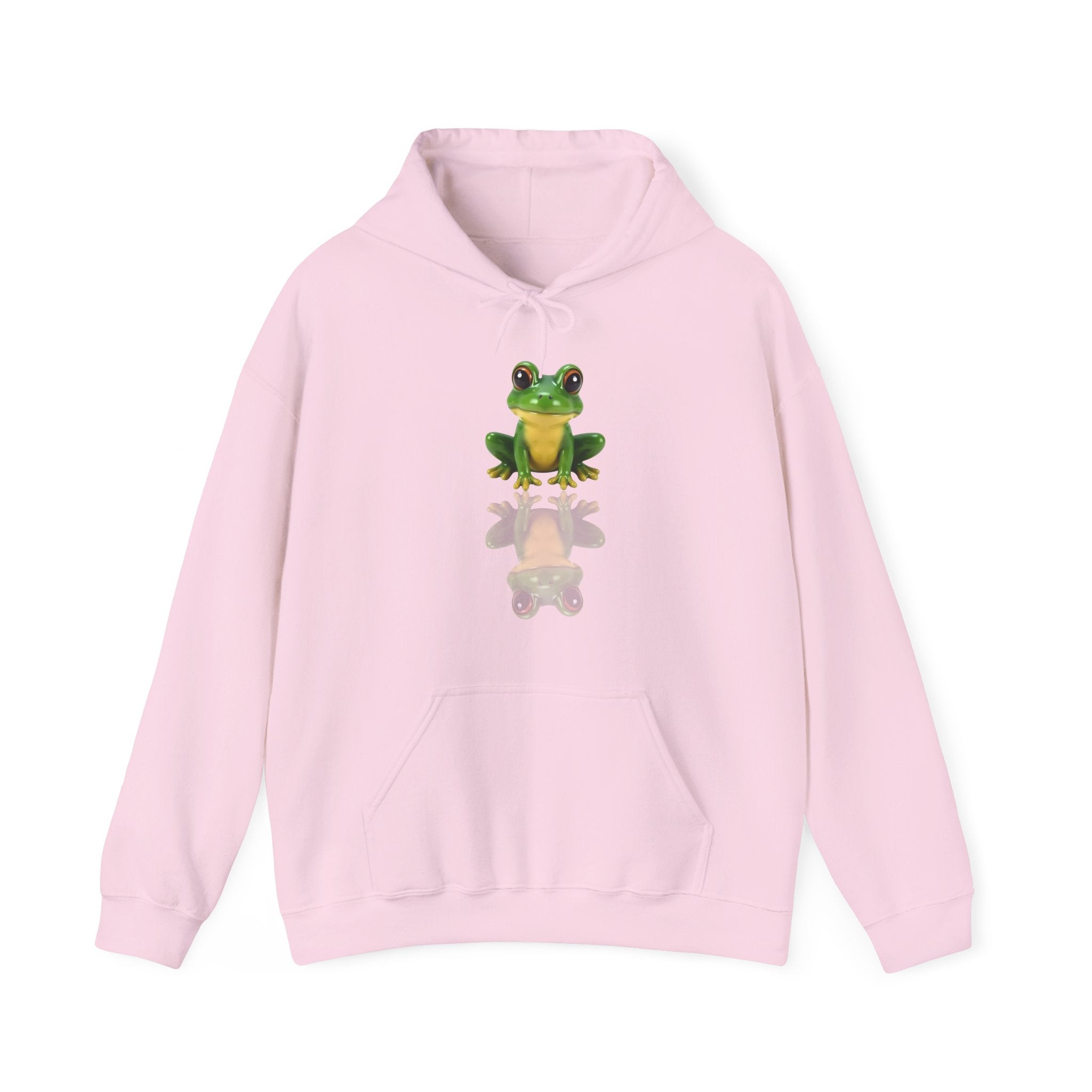 Pink hoodie with a frog design on a white background
