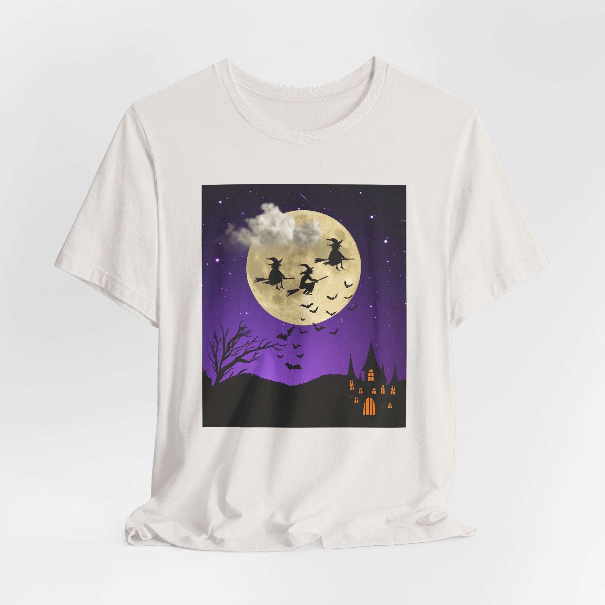 Vintage white t-shirt with Halloween-themed graphic on a white background