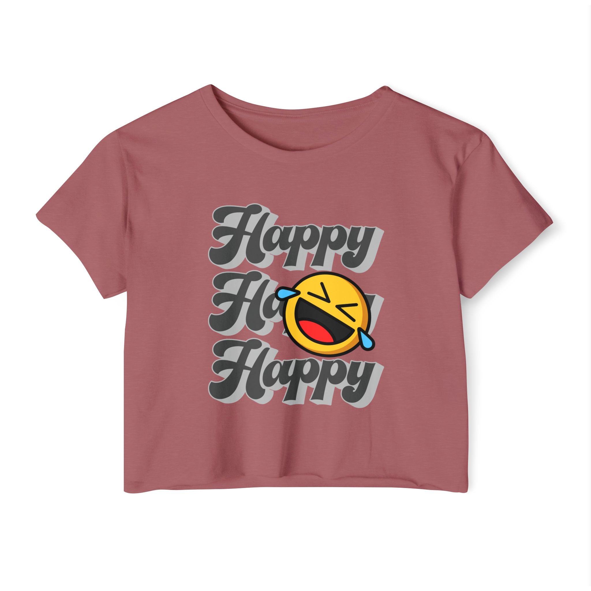 Smoked Paprika dark orange t-shirt with happy emoji design on a white background