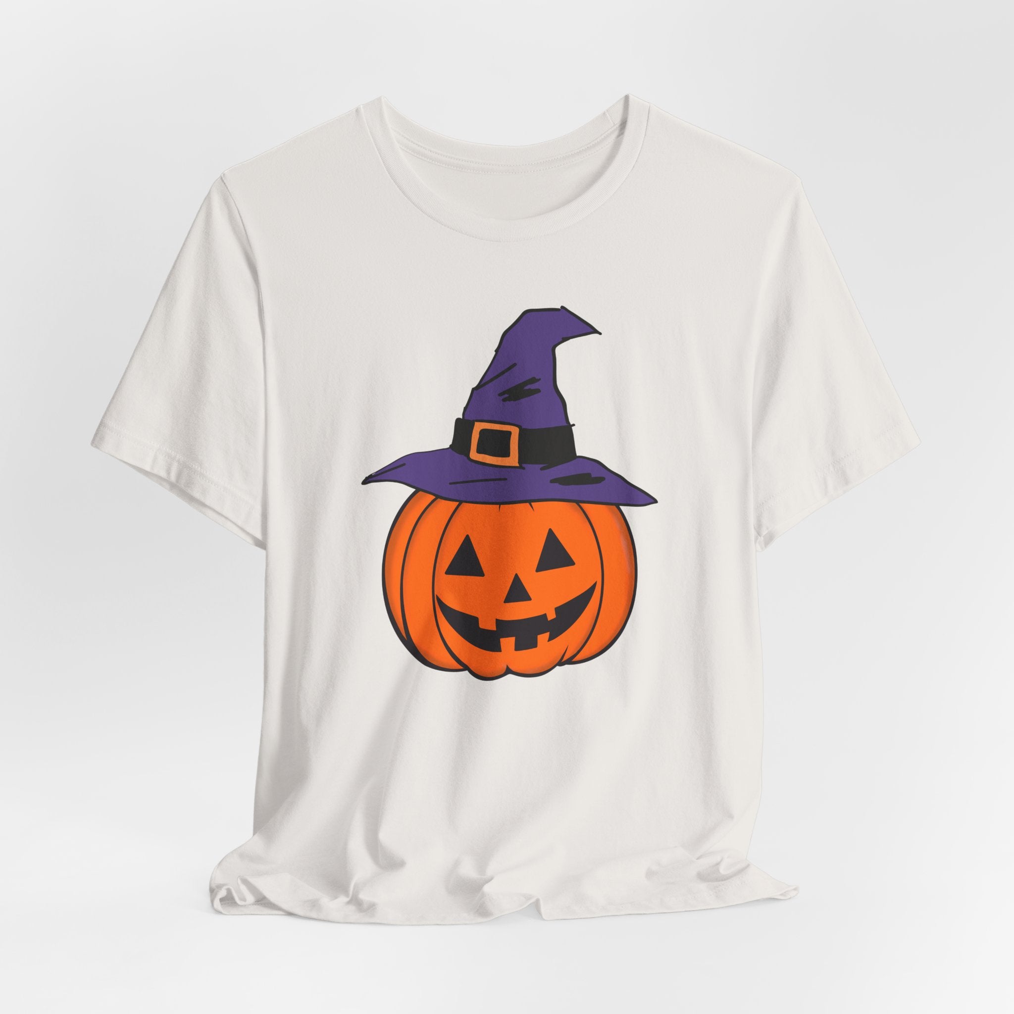 Vintage white t-shirt with a Halloween-themed pumpkin graphic on a white background