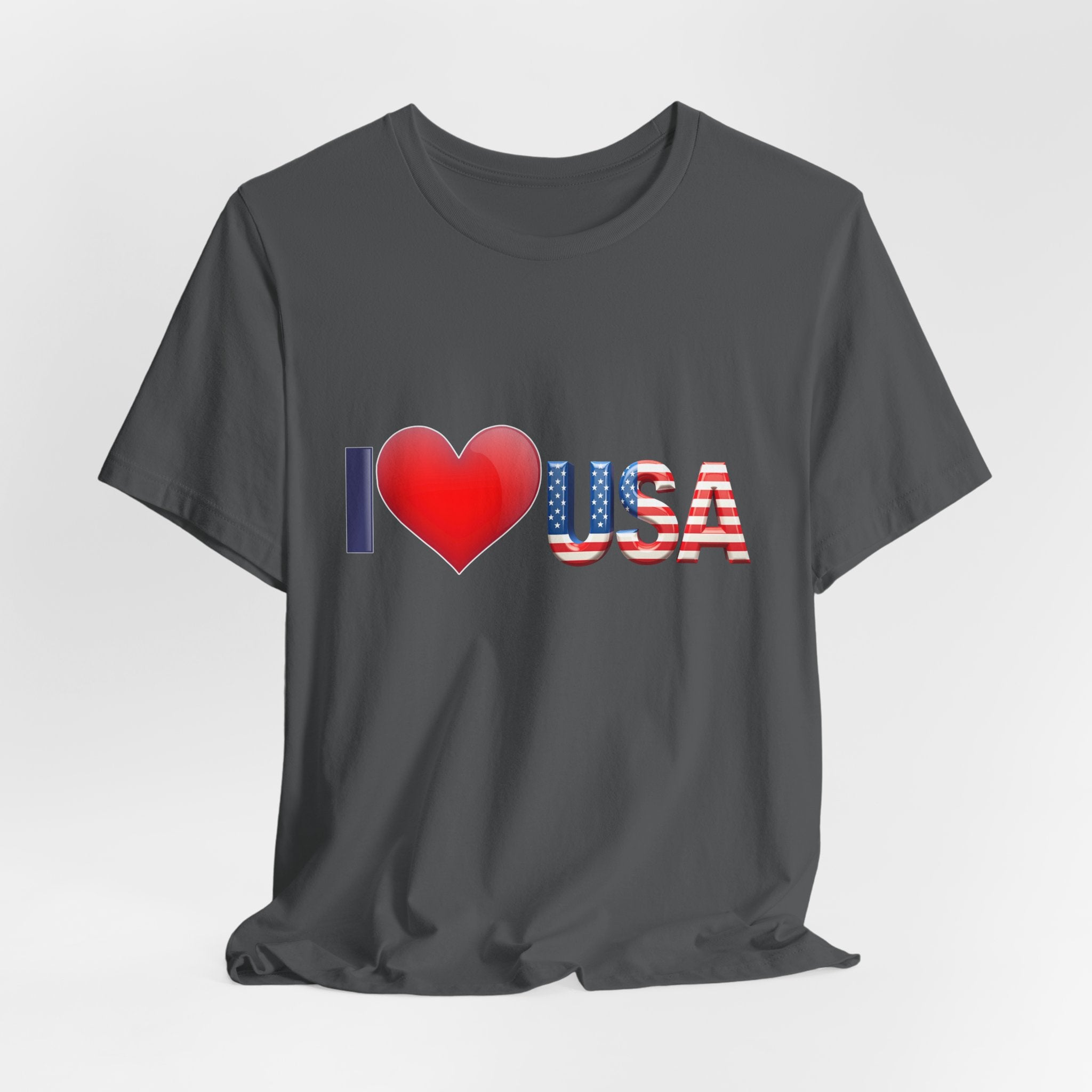 Asphalt gray t-shirt with 'I ❤️ USA' design on a light gray background