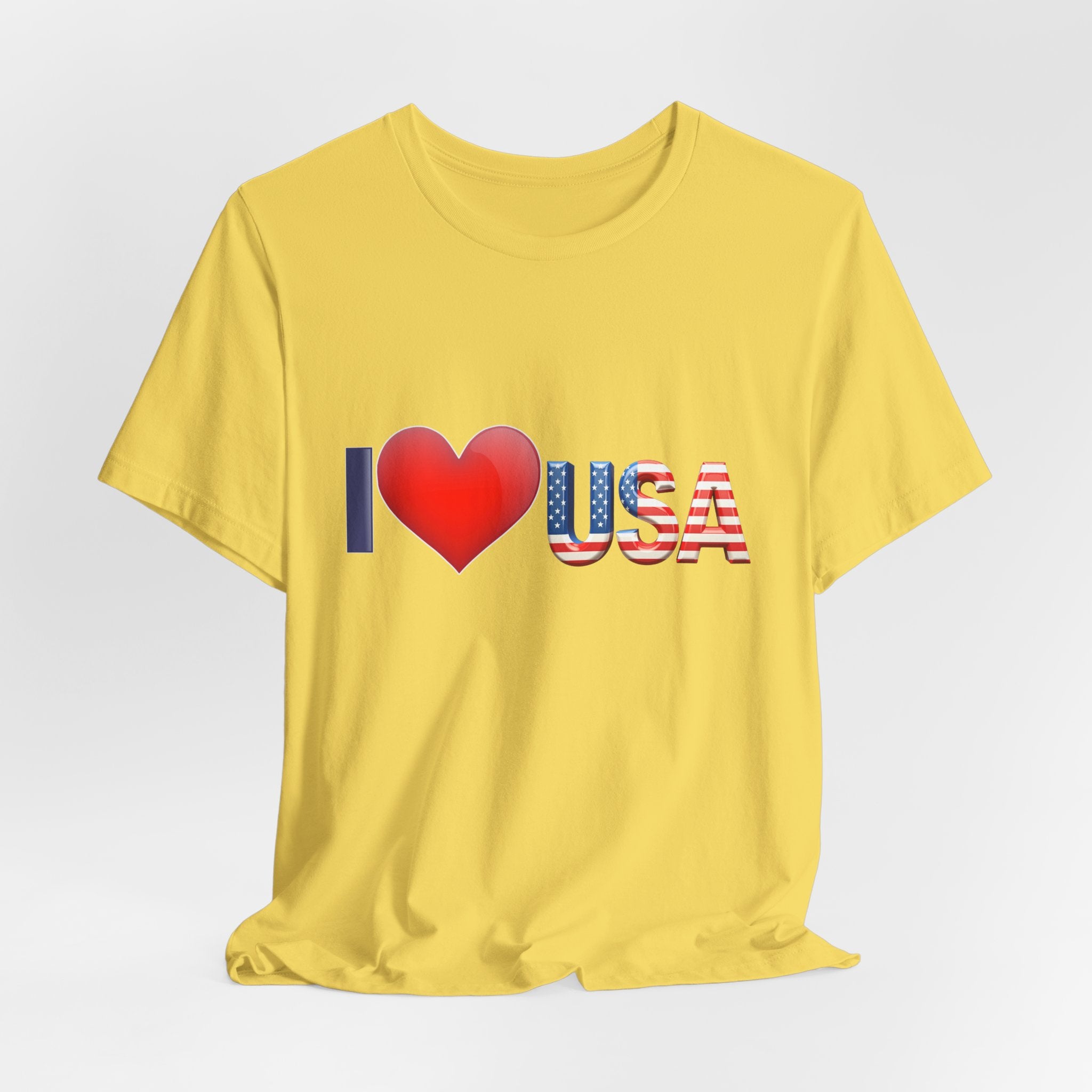 Maze yellow t-shirt with 'I ❤️ USA' design on a white background